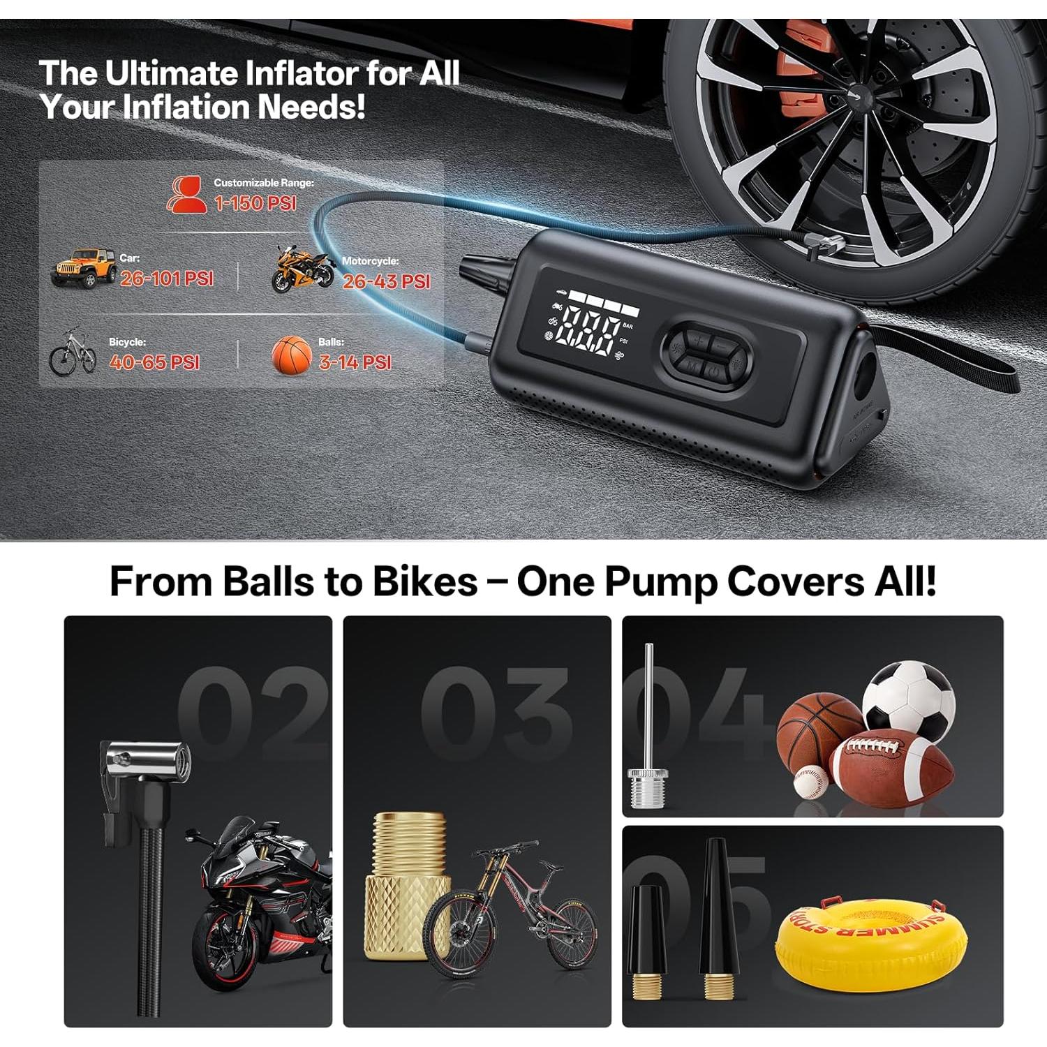 Compresor de Aire Inflador Portátil Virrow VRD5 150PSI 1000A