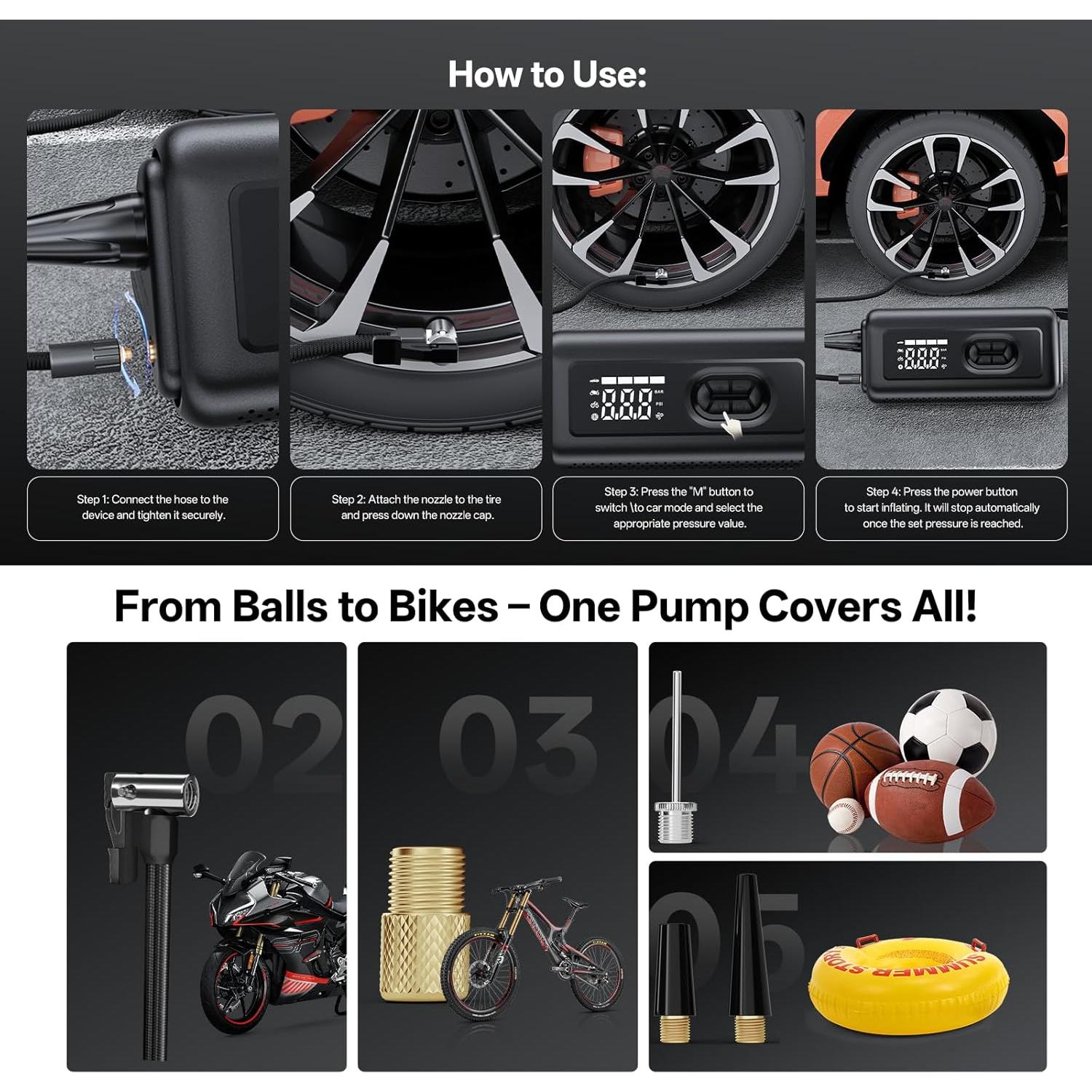 Compresor de Aire Inflador Portátil Virrow VRD5 150PSI 1000A