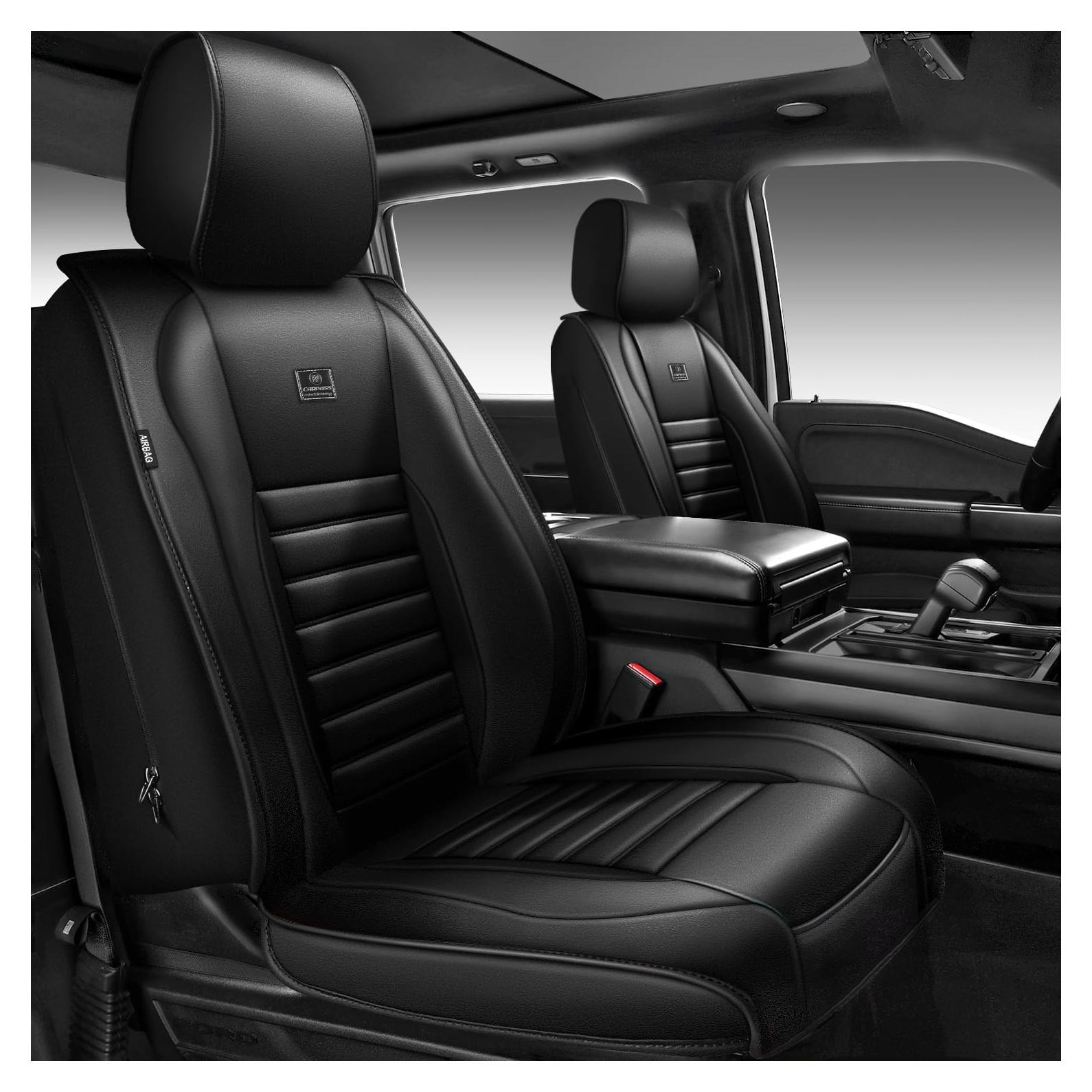 Fundas de Asiento de Cuero Nappa CAR PASS Juego Completo Negro