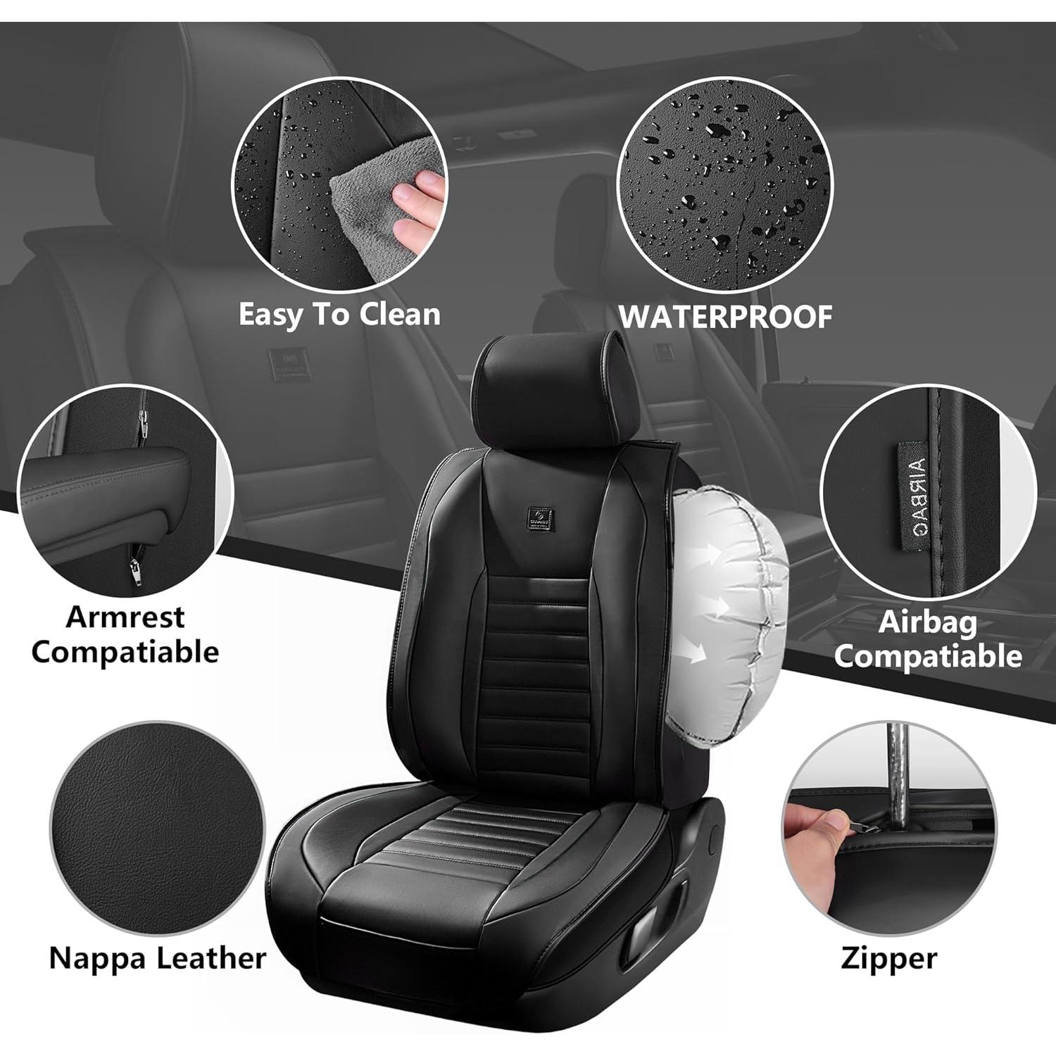 Fundas de Asiento de Cuero Nappa CAR PASS Juego Completo Negro