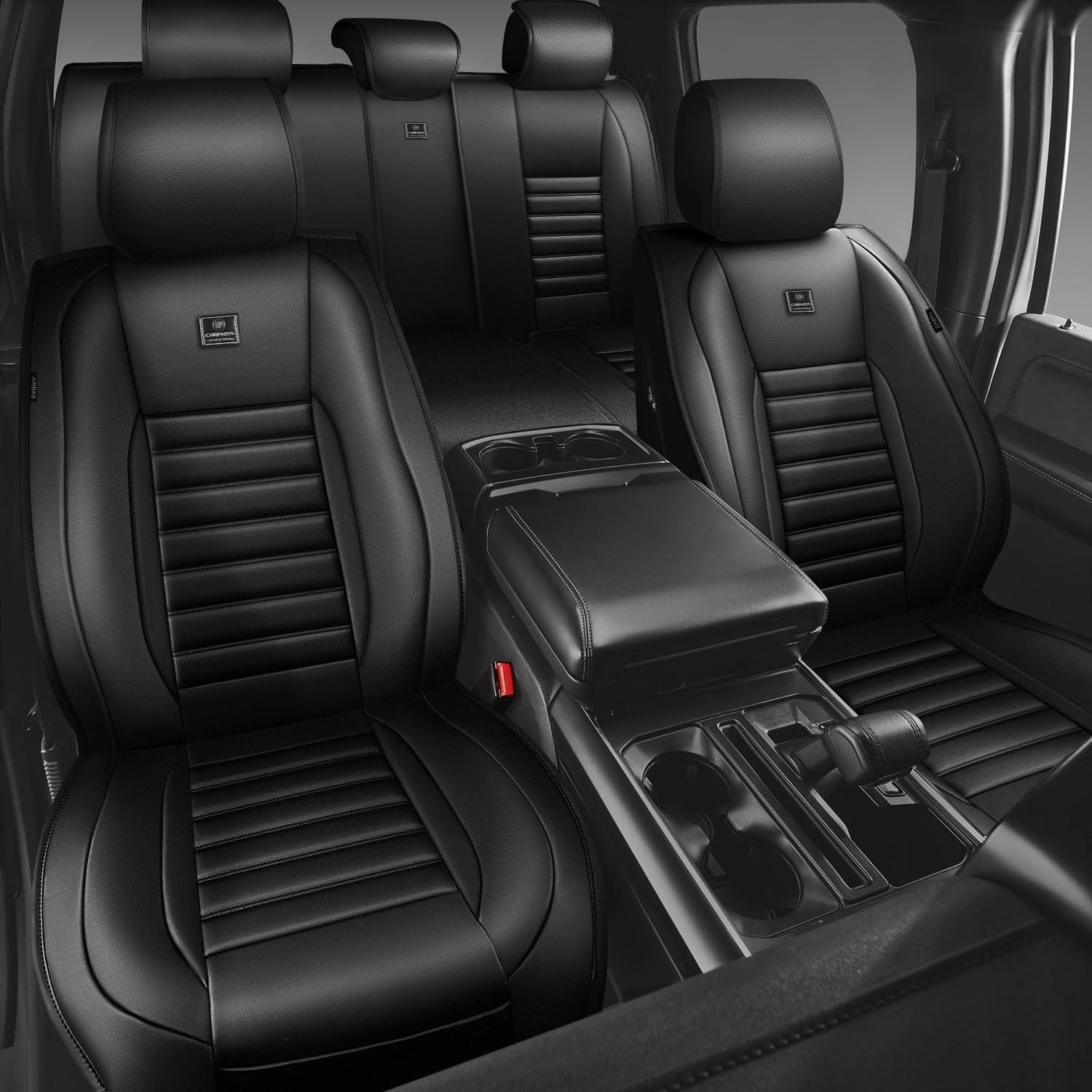 Fundas de Asiento de Cuero Nappa CAR PASS Juego Completo Negro