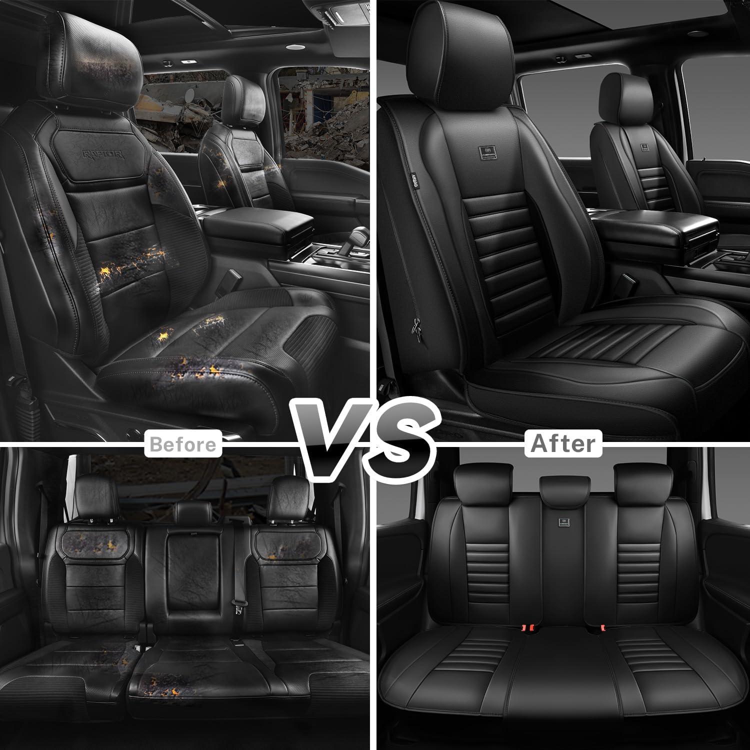 Fundas de Asiento de Cuero Nappa CAR PASS Juego Completo Negro