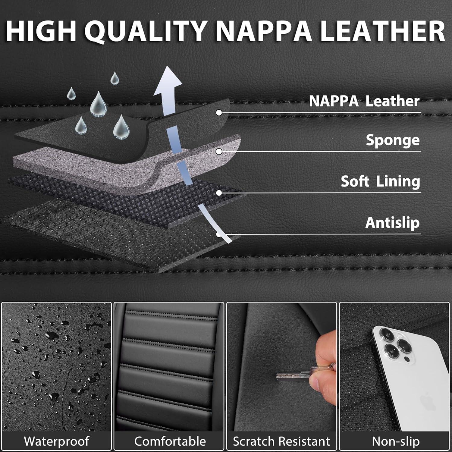 Fundas de Asiento de Cuero Nappa CAR PASS Juego Completo Negro