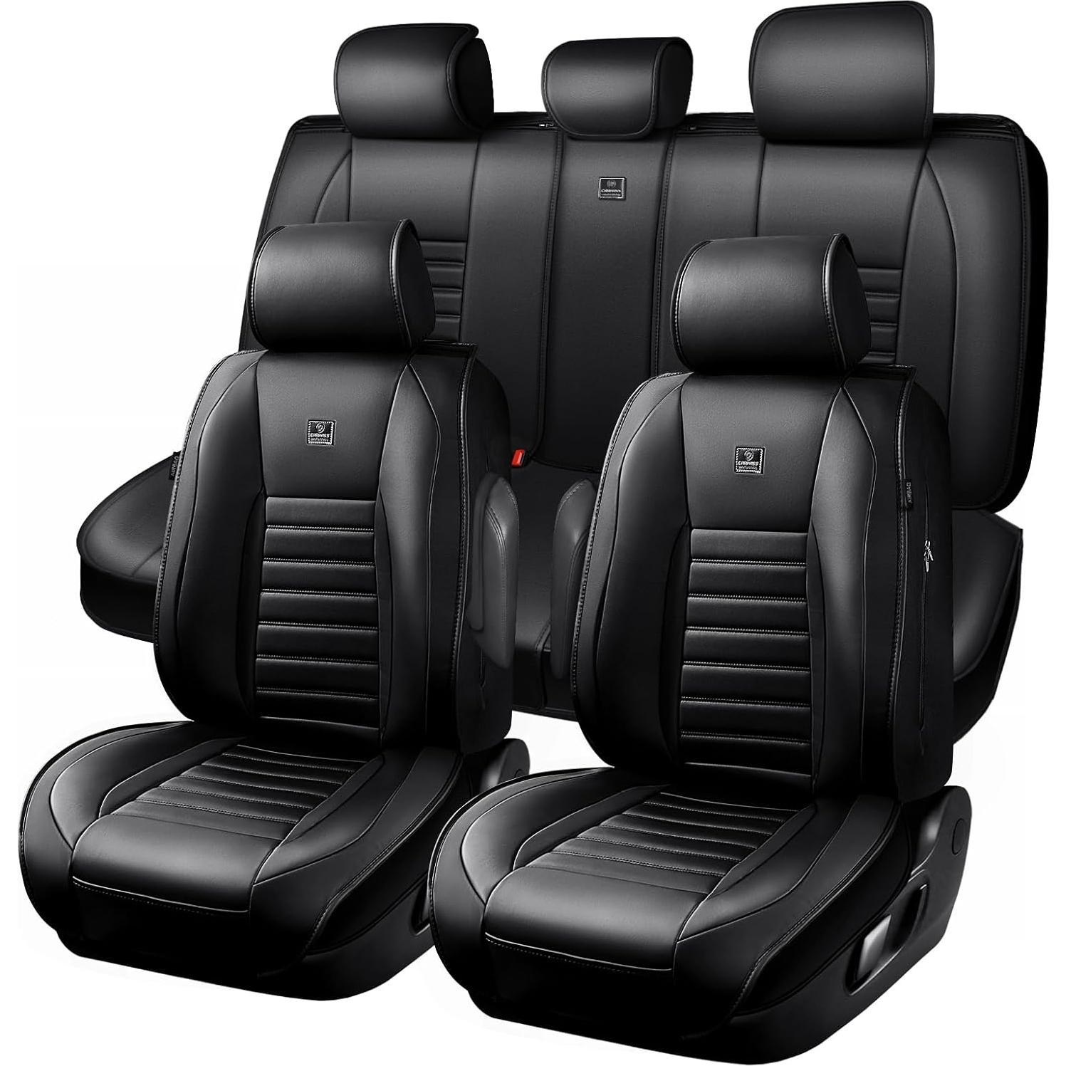 Fundas de Asiento de Cuero Nappa CAR PASS Juego Completo Negro