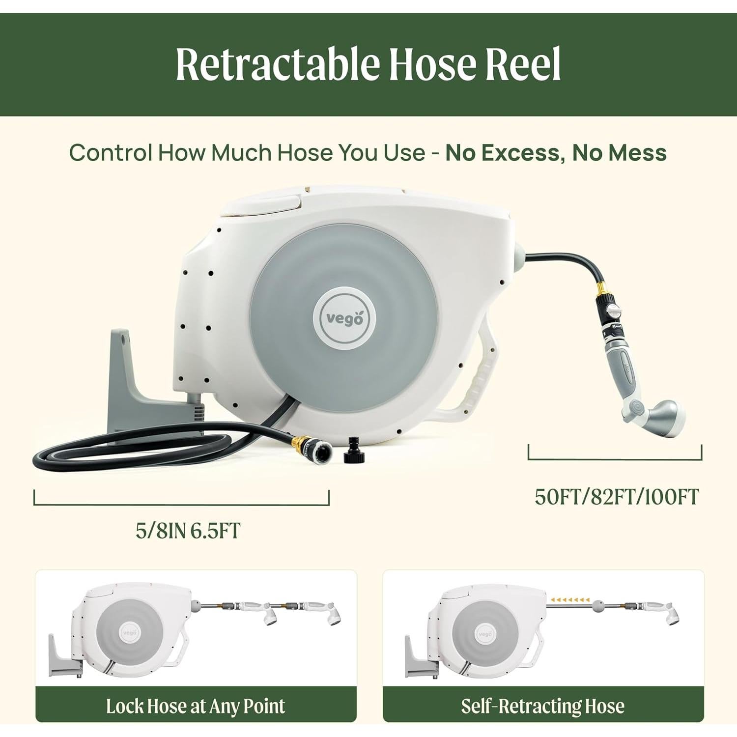 Carrete de Manguera Retráctil Vego 30.48m Azul Tidepool