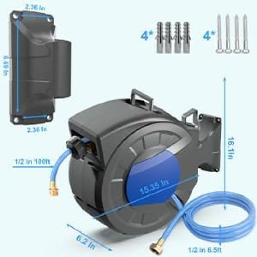 Carrete de Manguera de Jardín POEMSEA 30.48 m Retráctil Pared