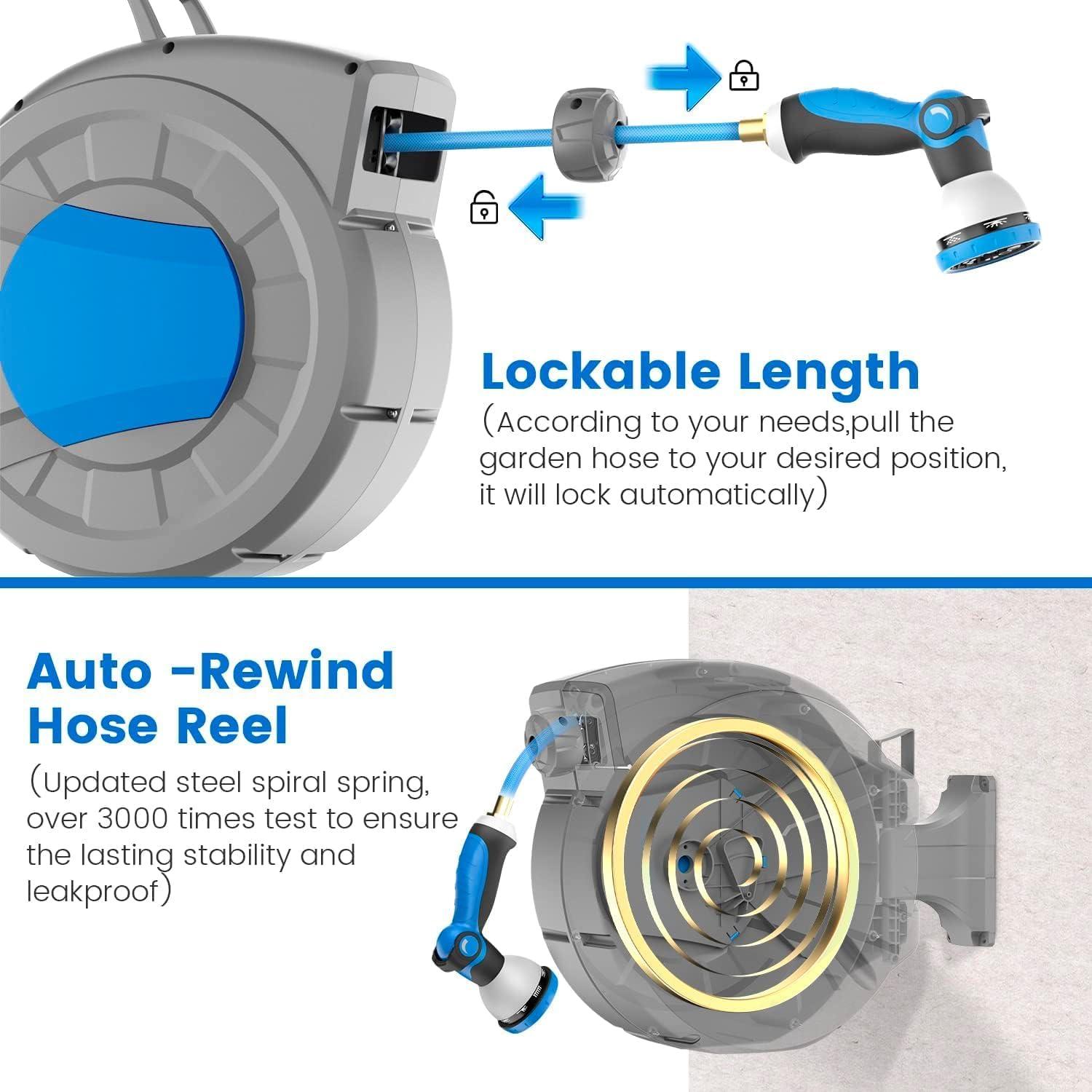 Carrete de Manguera de Jardín POEMSEA 30.48 m Retráctil Pared