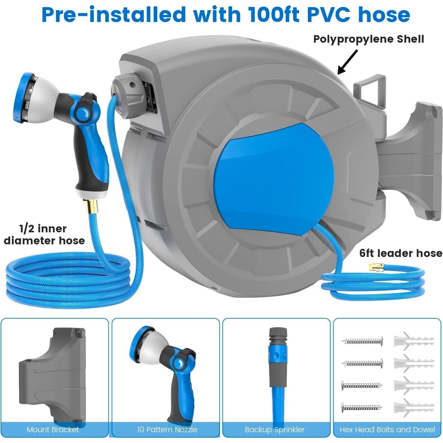 Carrete de Manguera de Jardín POEMSEA 30.48 m Retráctil Pared