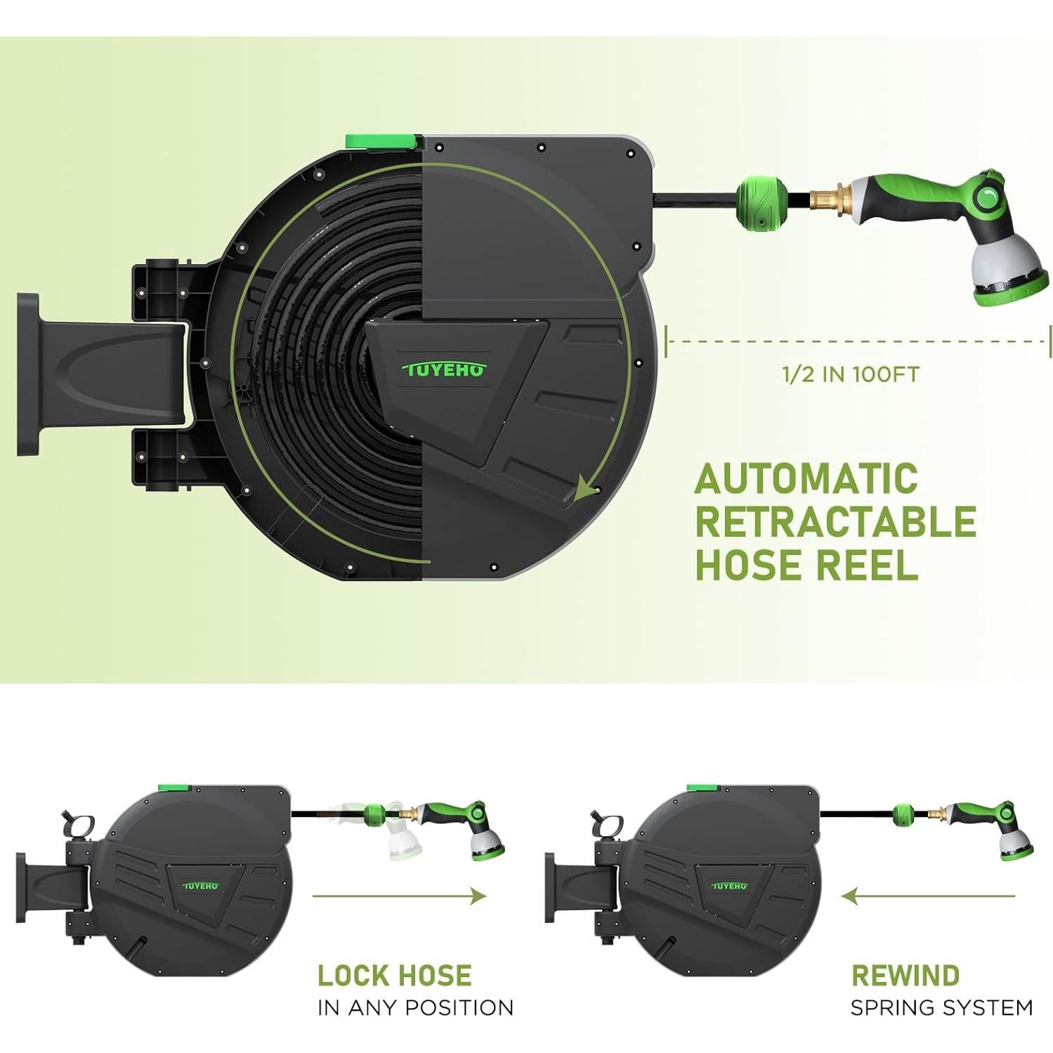 Carrete de Manguera Retráctil Tuyeho 30.48m Montaje en Pared
