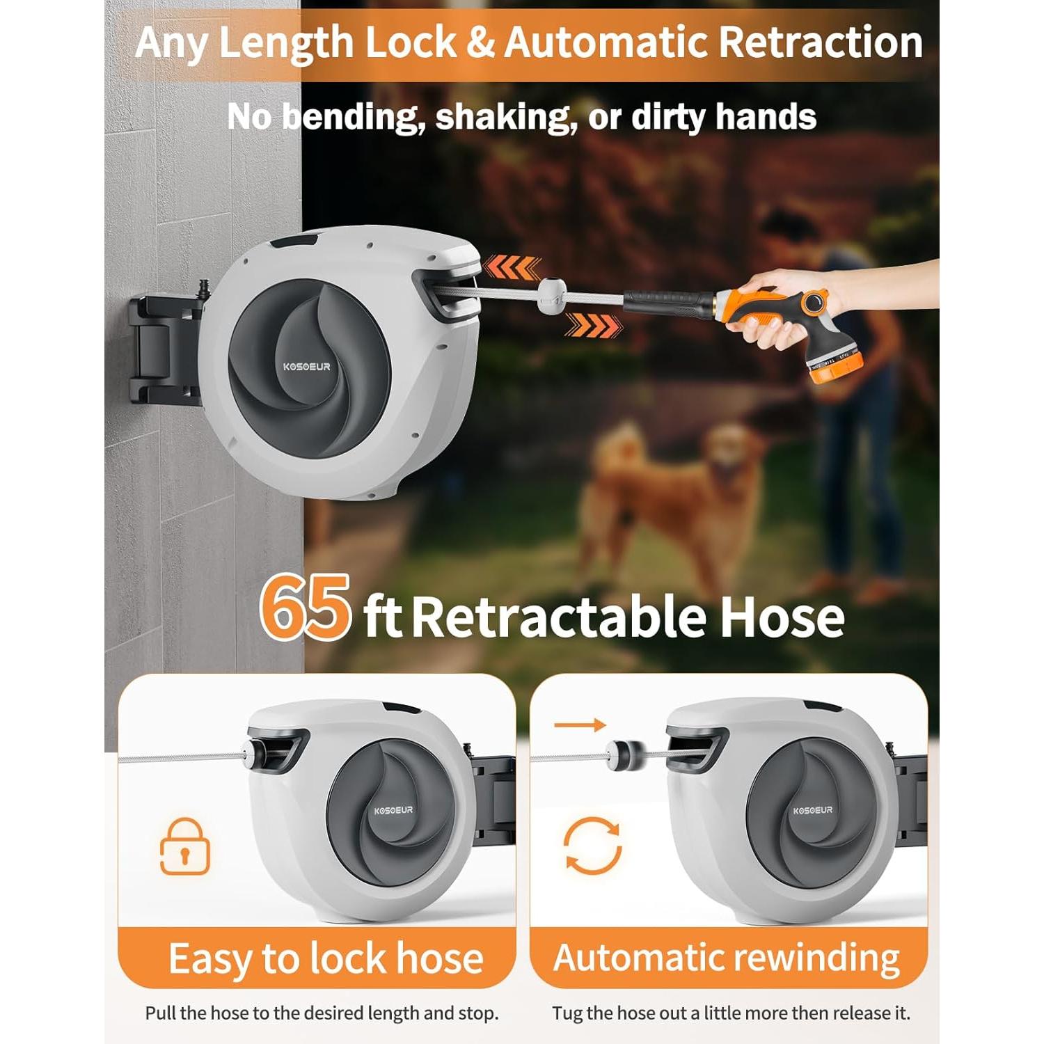 Carrete de Manguera de Jardín KOSOEUR 19.81 m Retráctil Automático