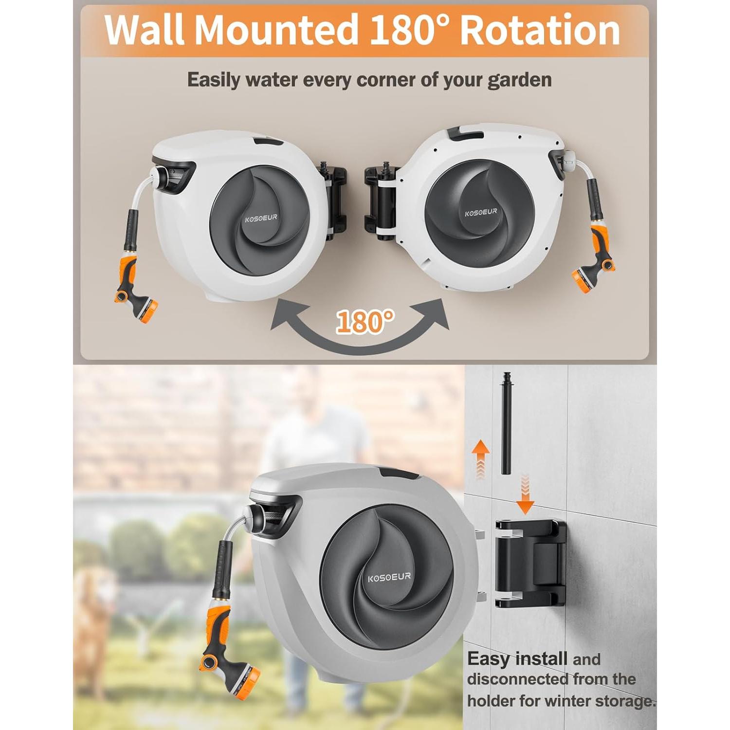 Carrete de Manguera de Jardín KOSOEUR 19.81 m Retráctil Automático