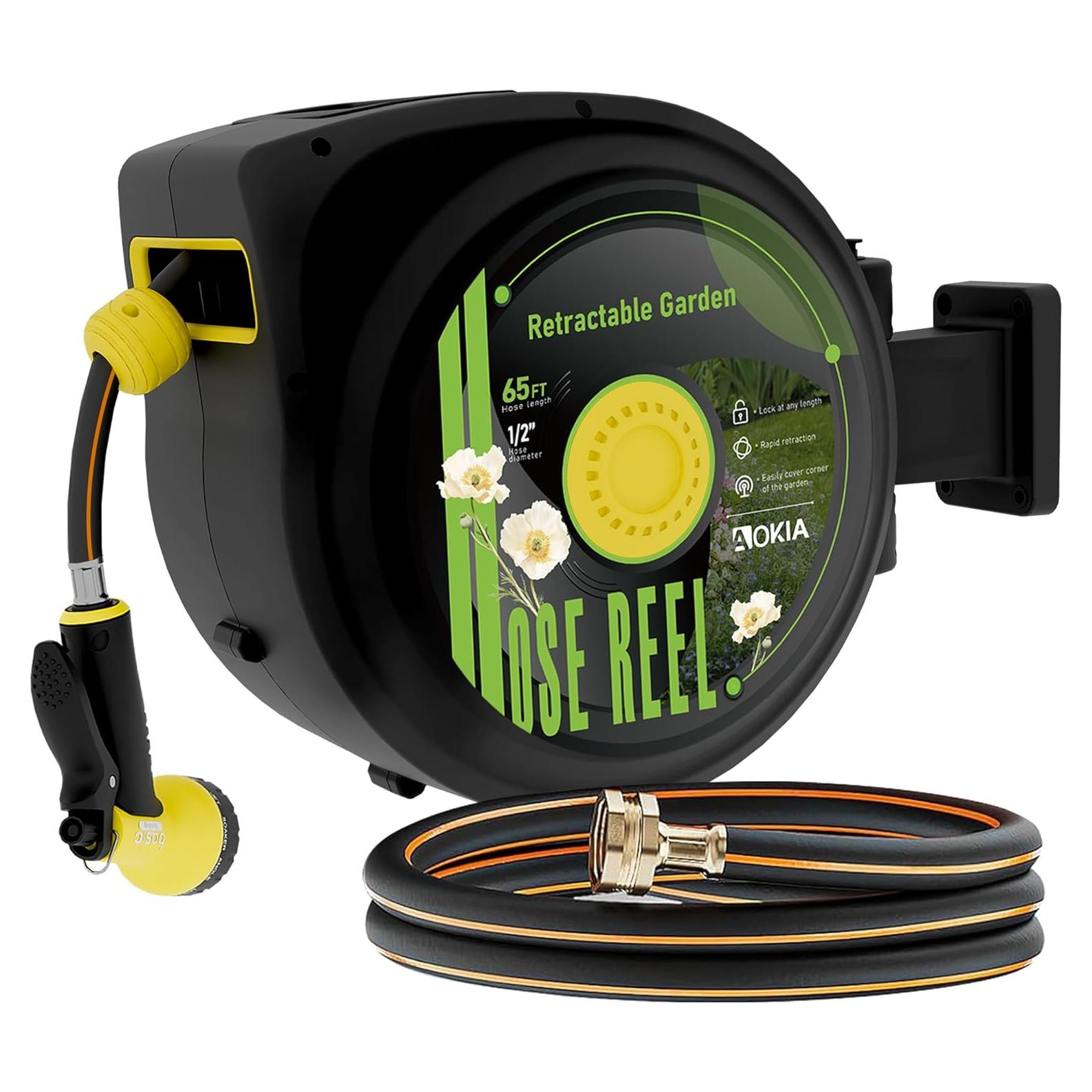 Carrete de Manguera de Jardín Aokia 20 m Retráctil con Soporte