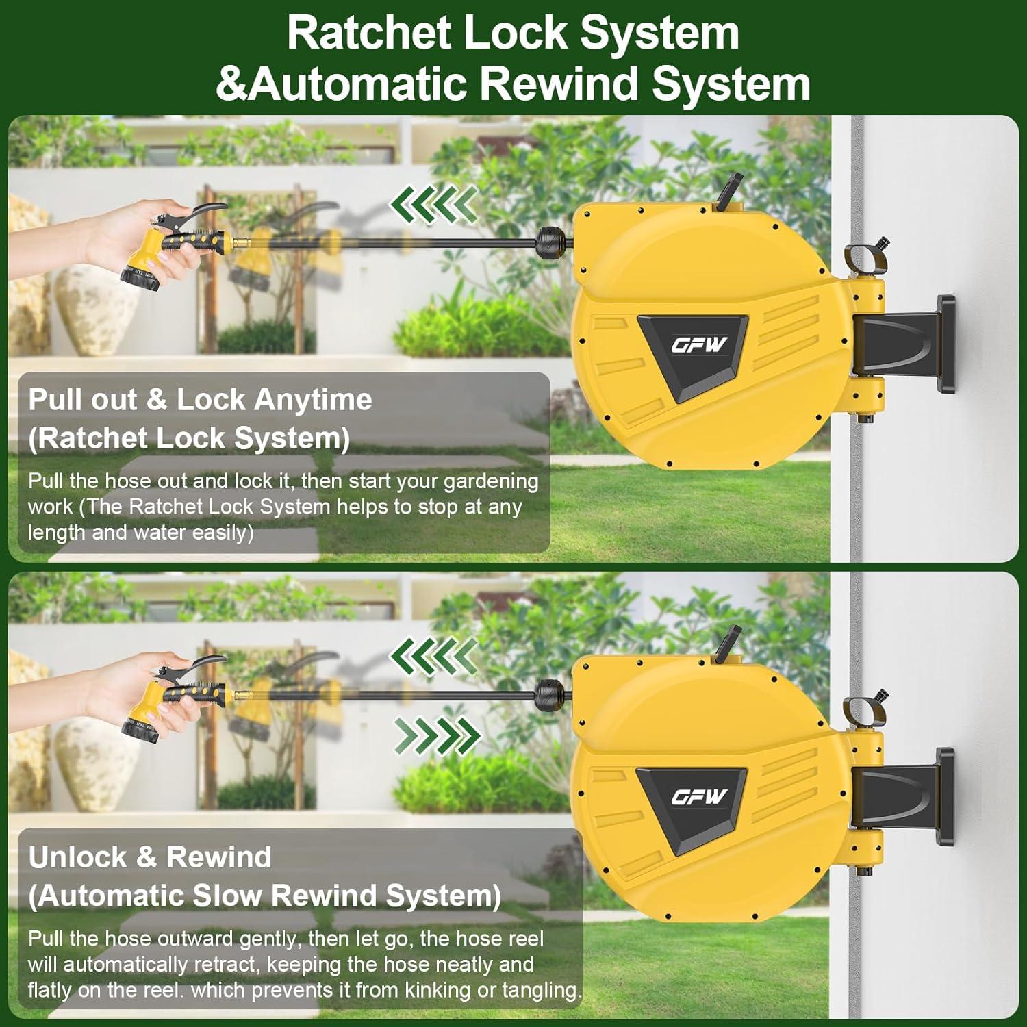 Carrete de Manguera Retráctil GOFORWILD 27.43 m Amarillo