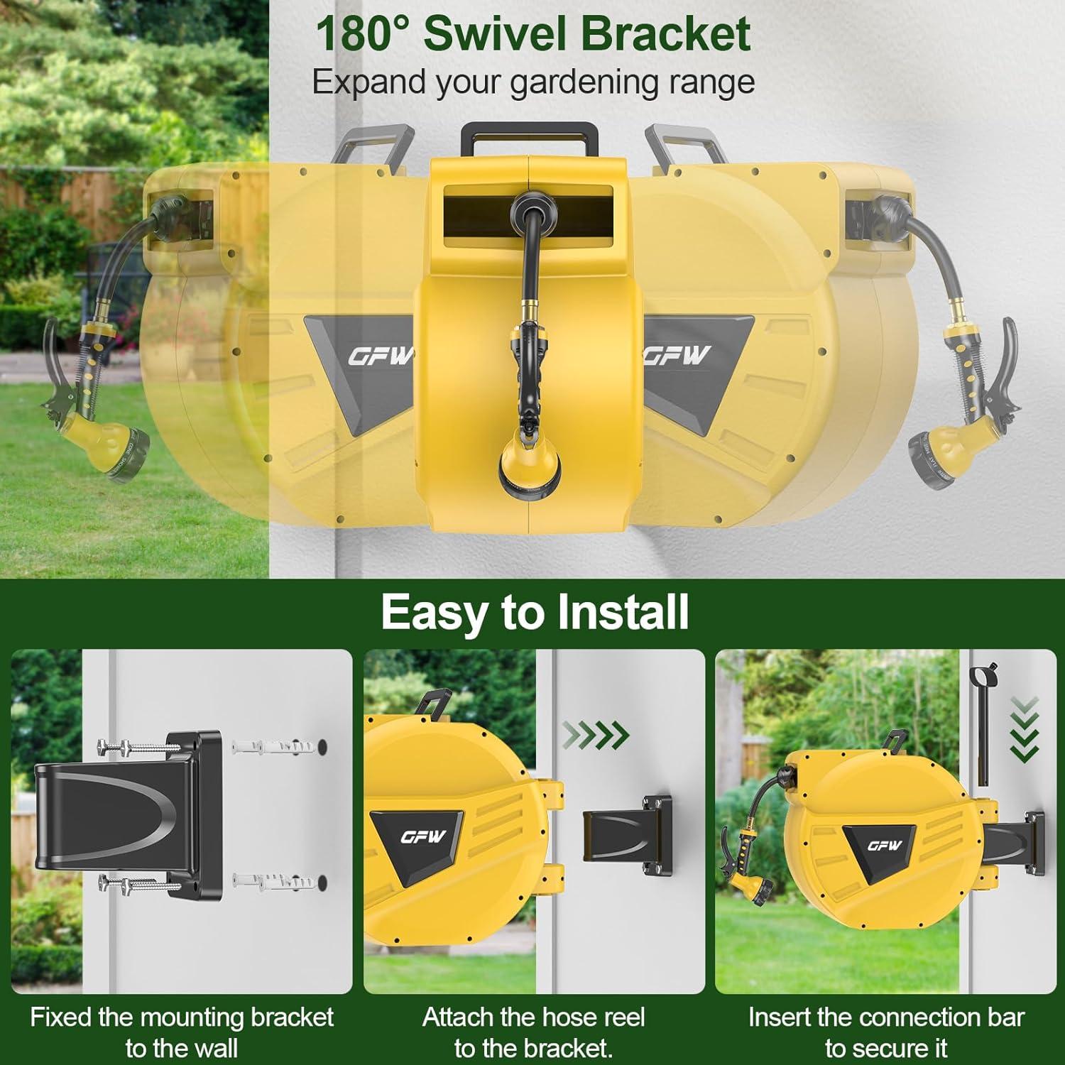Carrete de Manguera Retráctil GOFORWILD 27.43 m Amarillo