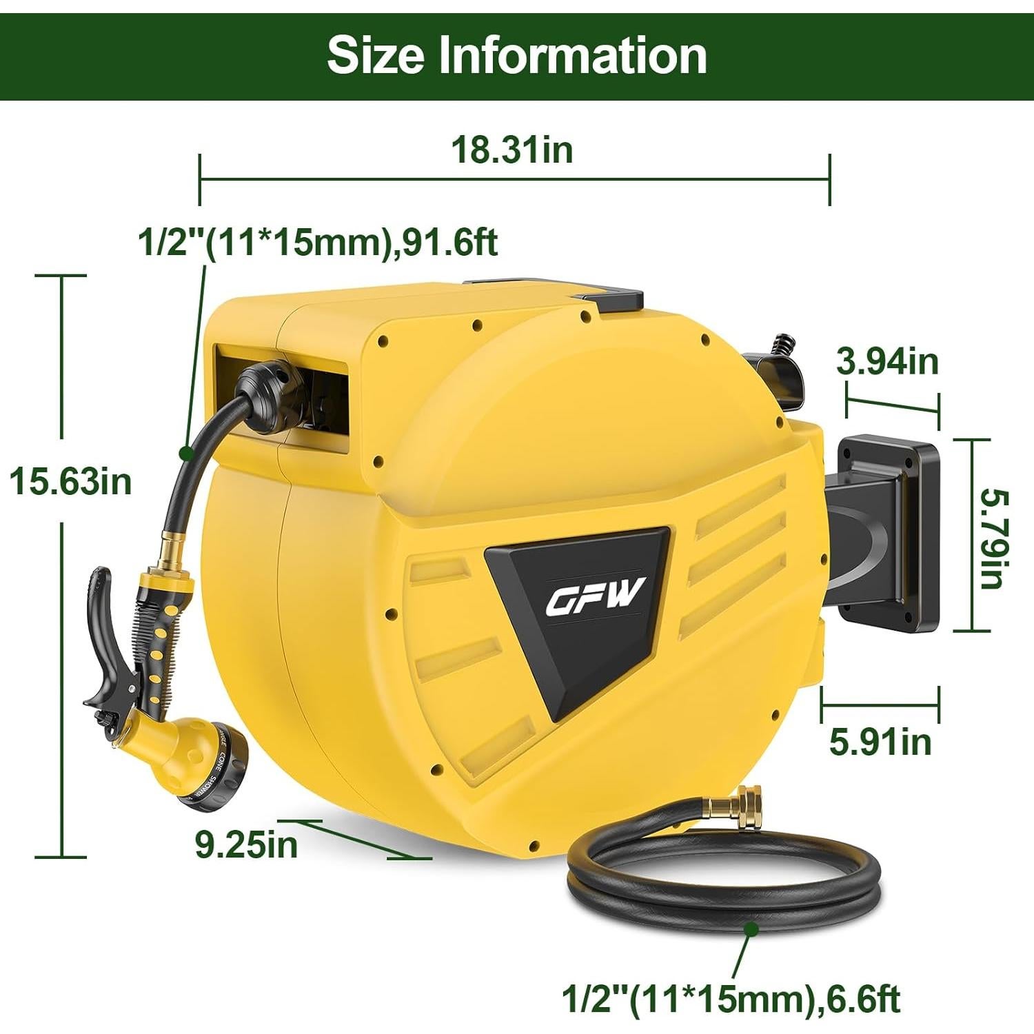 Carrete de Manguera Retráctil GOFORWILD 27.43 m Amarillo