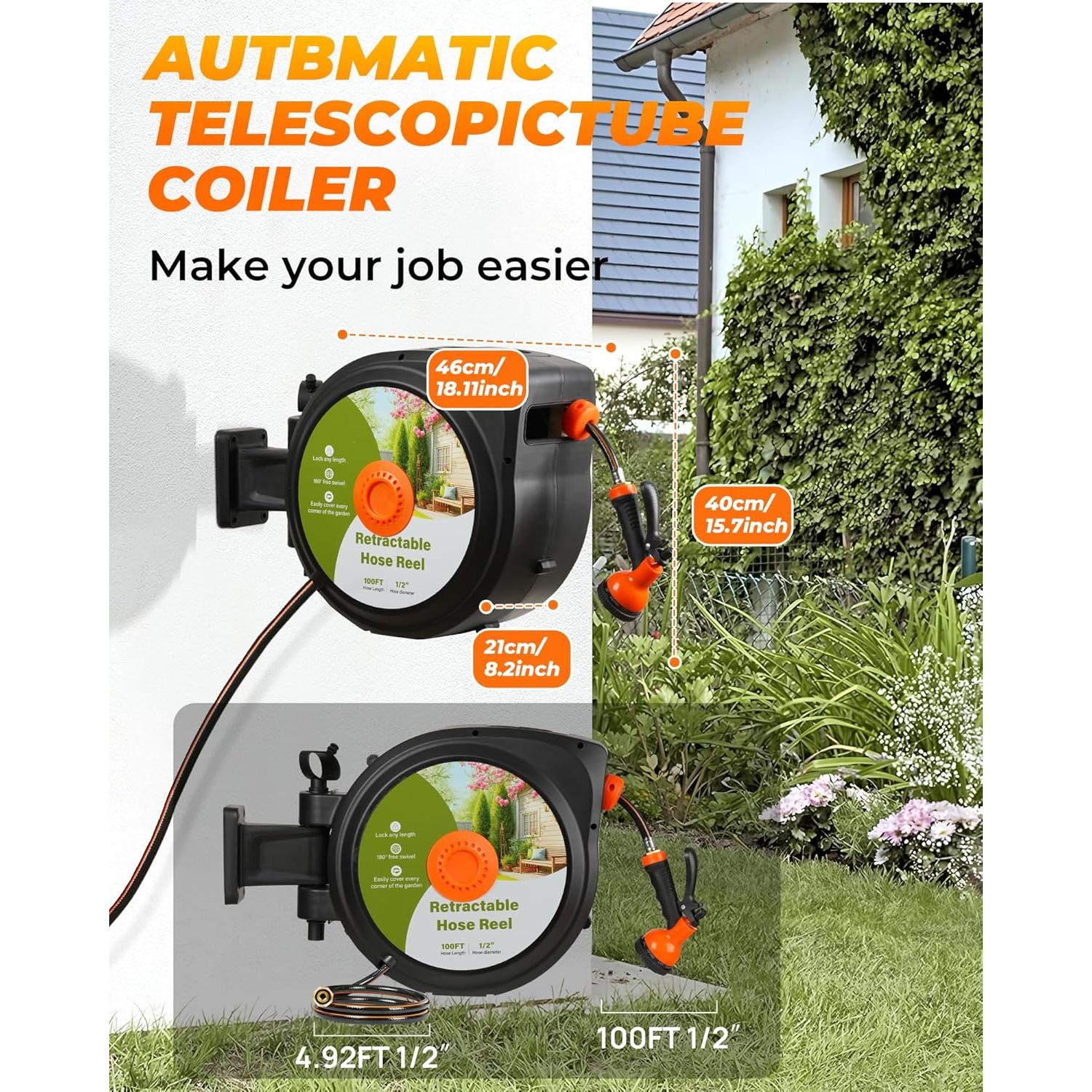 Carrete de Manguera Retráctil YESAGA 30 m x 1/2" Automático