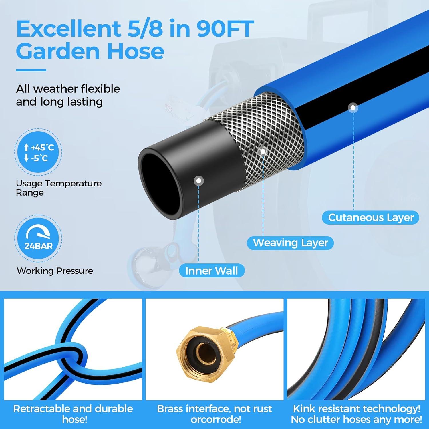 Carrete de Manguera de Jardín Retráctil Himimi 5/8" x 27.43m