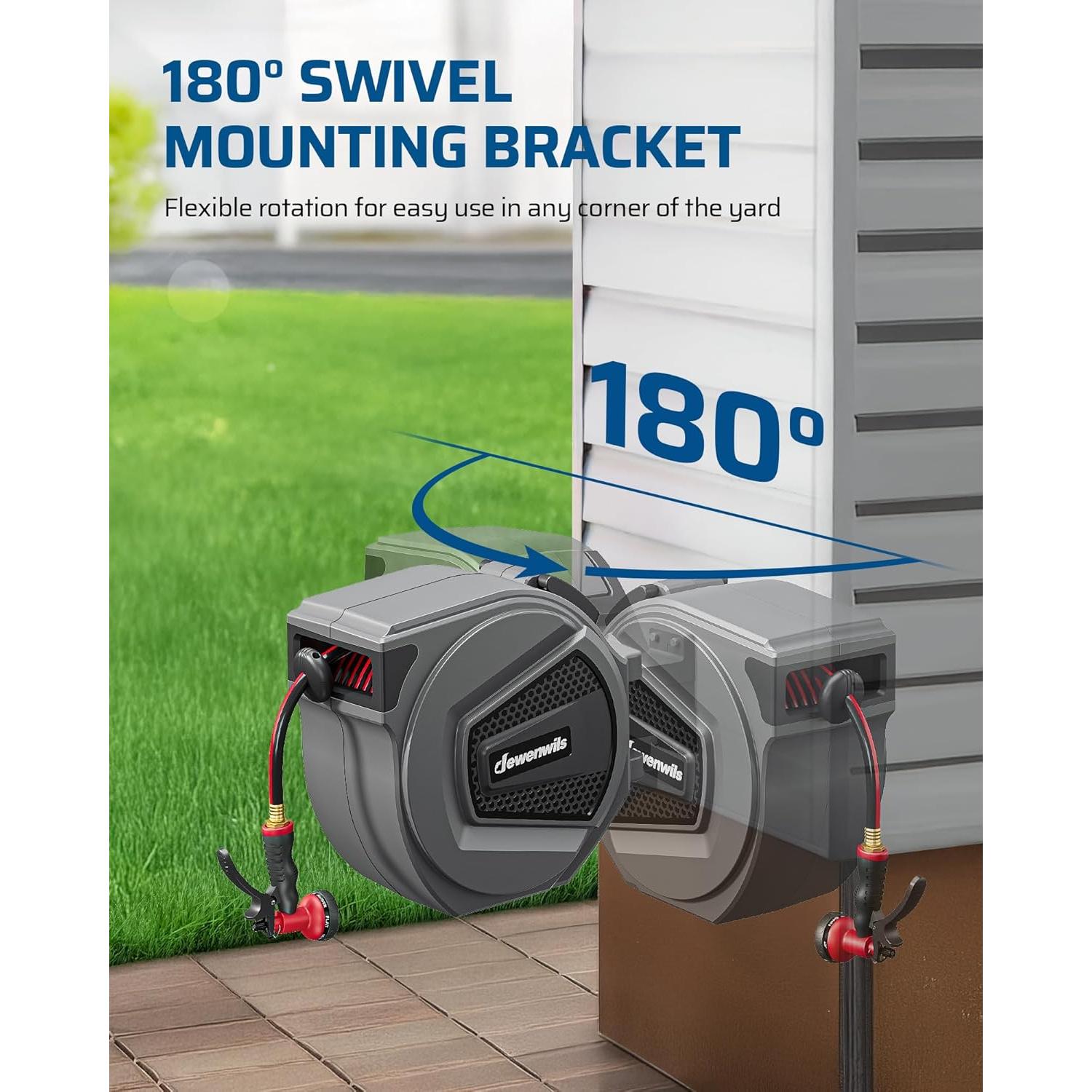 Carrete de Manguera DEWENWILS 30.48 m Retráctil Pared 8 Patrones