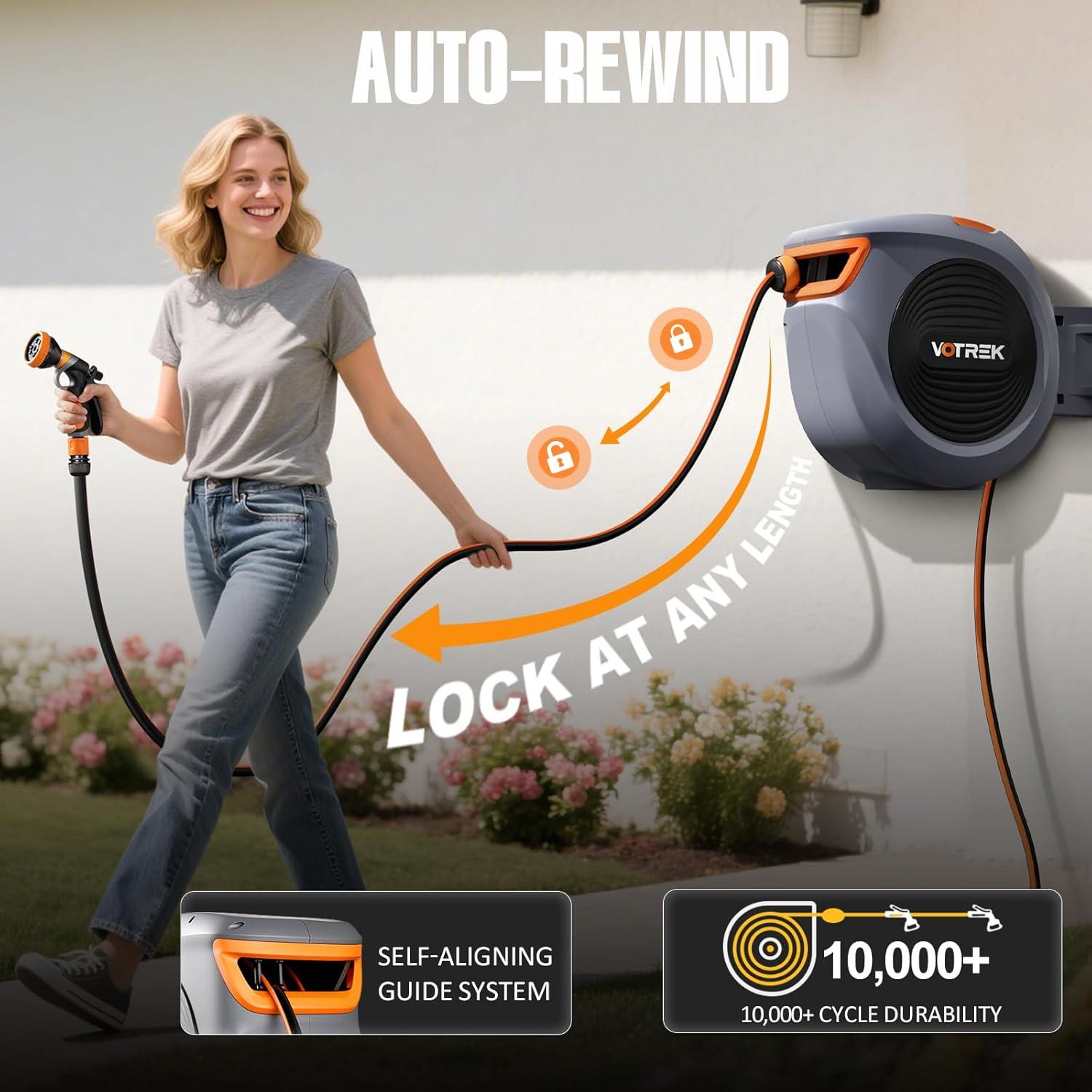 Carrete de Manguera Retráctil VOTREK 30.48 m Pared Automático