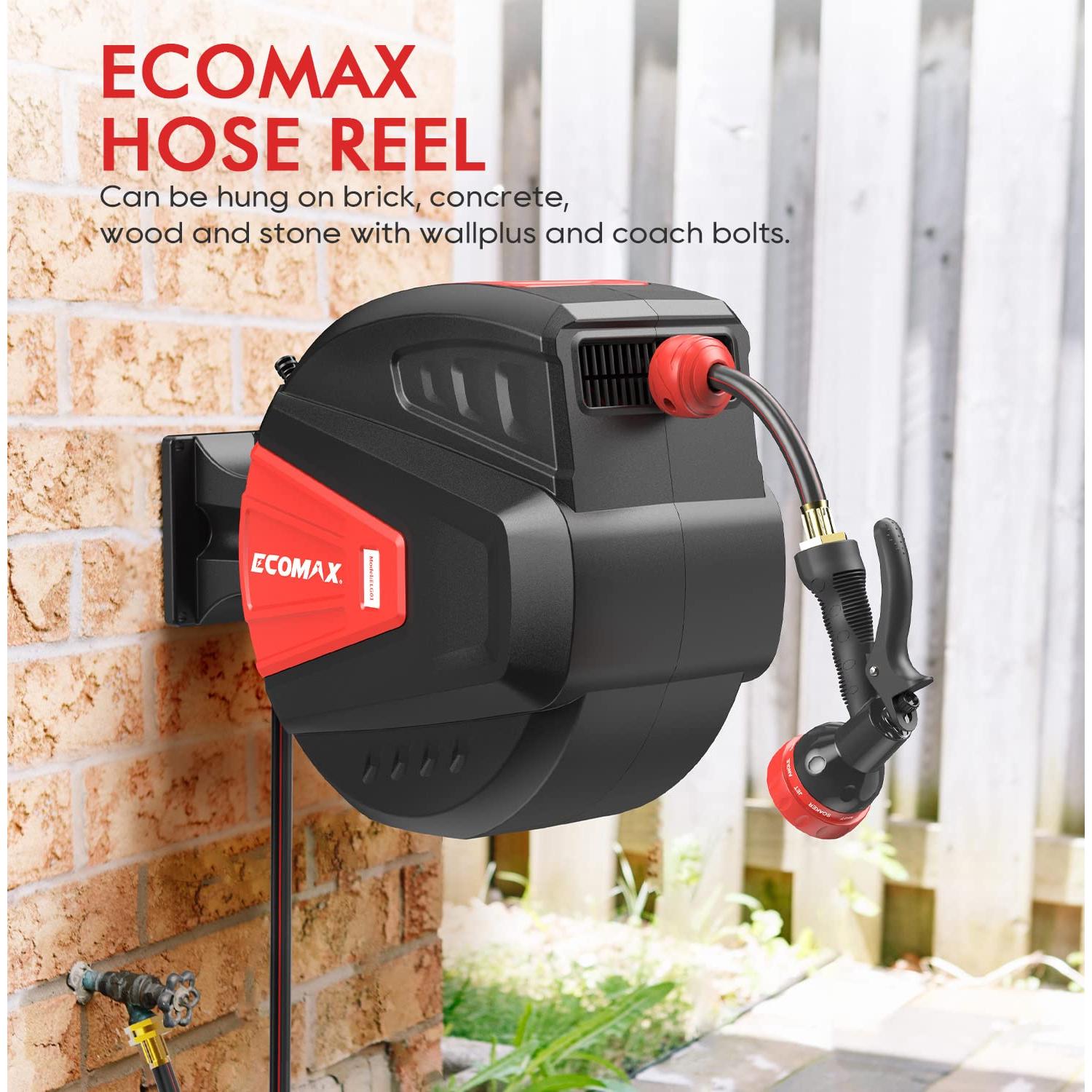 Carrete de Manguera de Jardín ECOMAX ELG01 30.48m con 9 Patrones