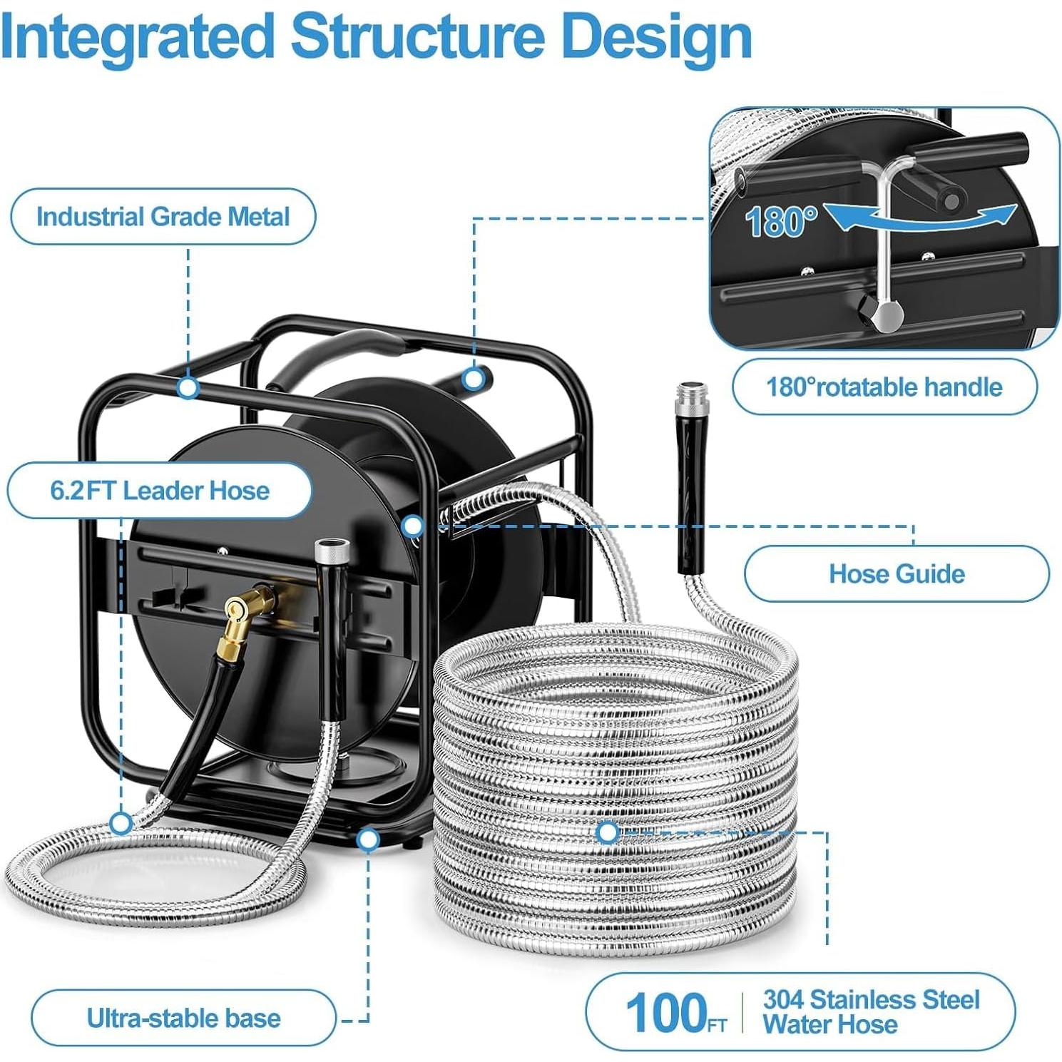 Carrete de Manguera de Jardín GLOSHOOTING 30.48m Metal 9 Patrones