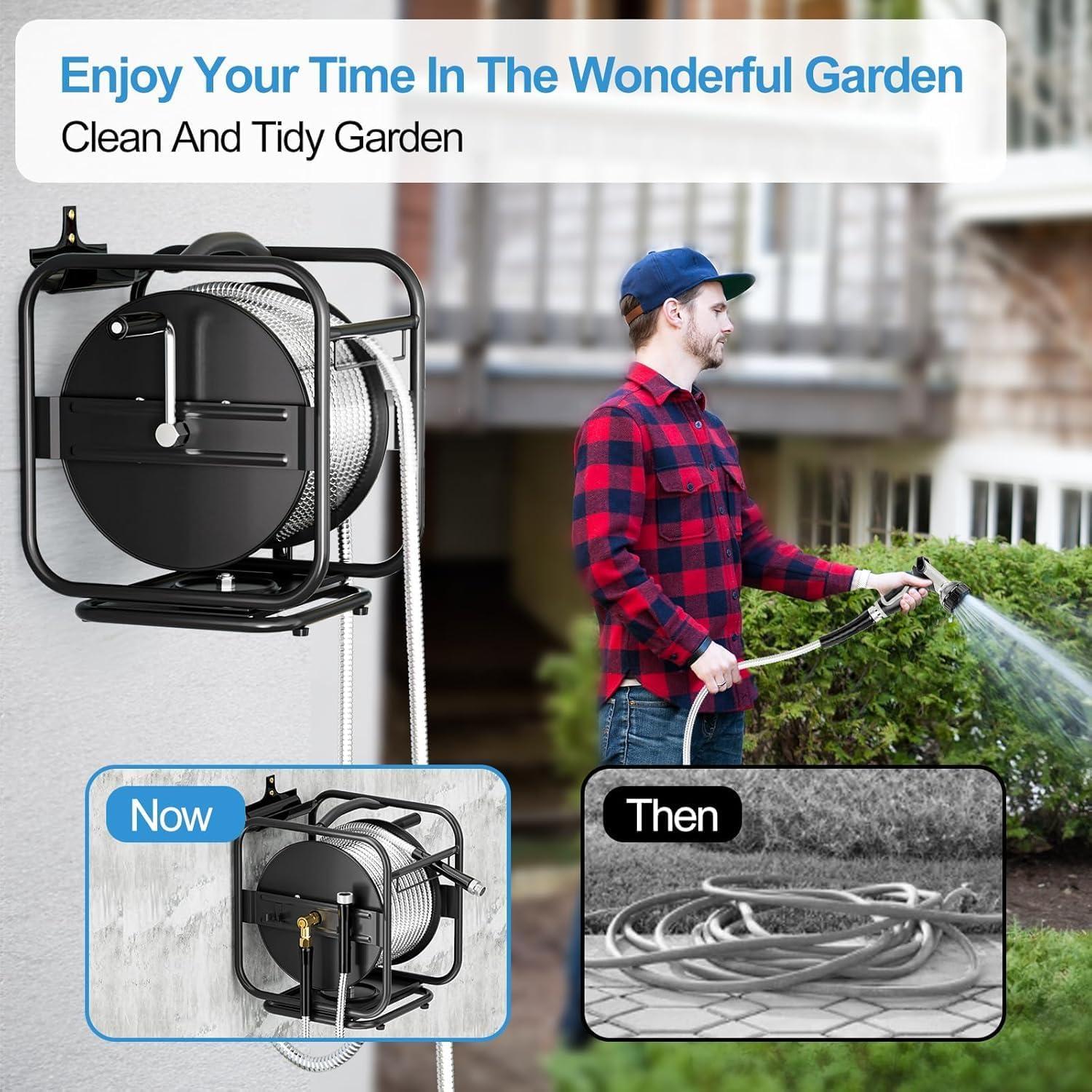 Carrete de Manguera de Jardín GLOSHOOTING 30.48m Metal 9 Patrones