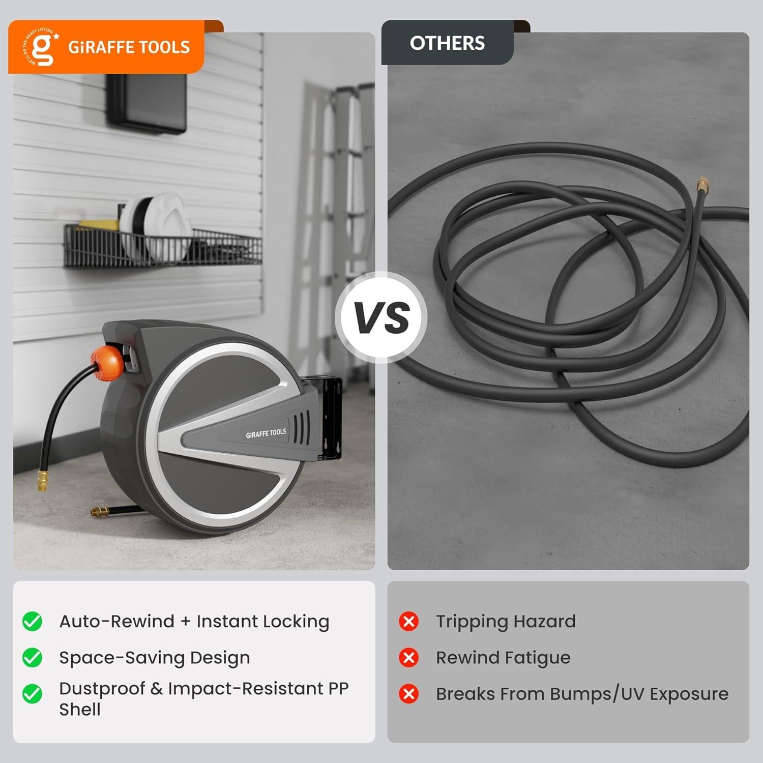 Carrete de Manguera de Aire Retráctil Giraffe Tools 15.24 m