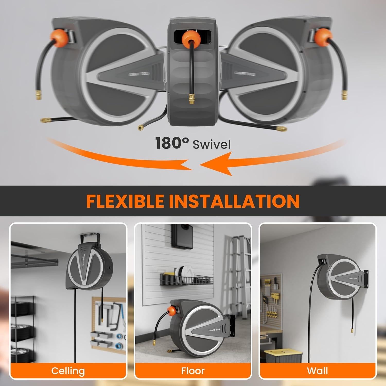 Carrete de Manguera de Aire Retráctil Giraffe Tools 15.24 m