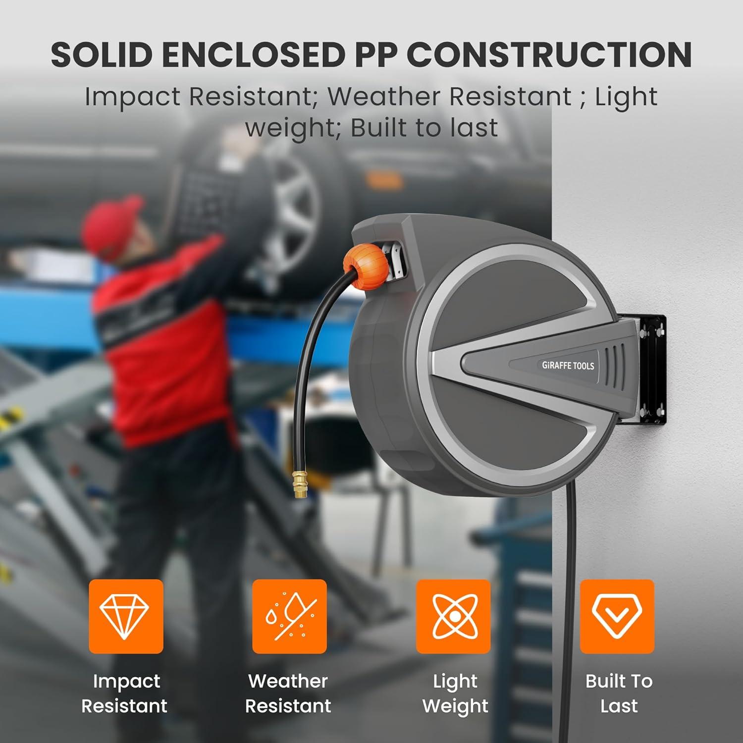 Carrete de Manguera de Aire Retráctil Giraffe Tools 15.24 m