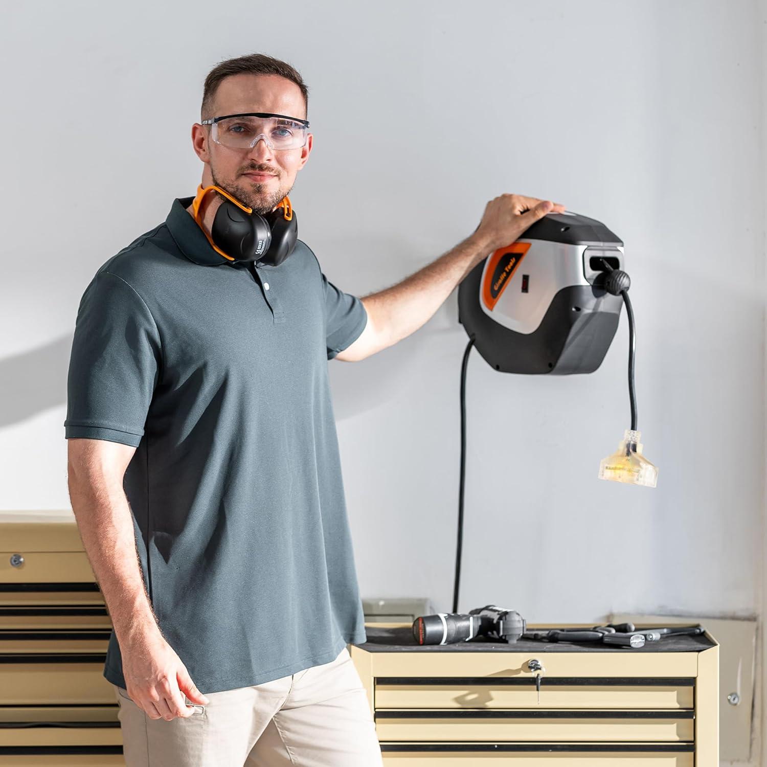 Carrete de Cable Retráctil Giraffe Tools 15m 12AWG Montaje Pared