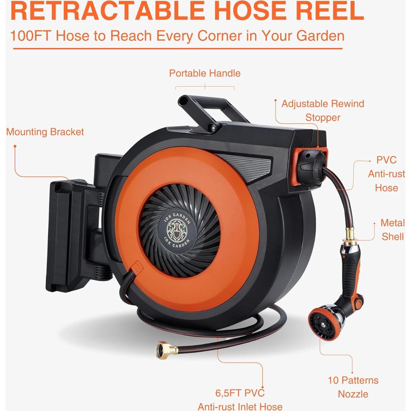 Carrete de Manguera Retráctil IOX GARDEN 30.48 m 1.27 cm