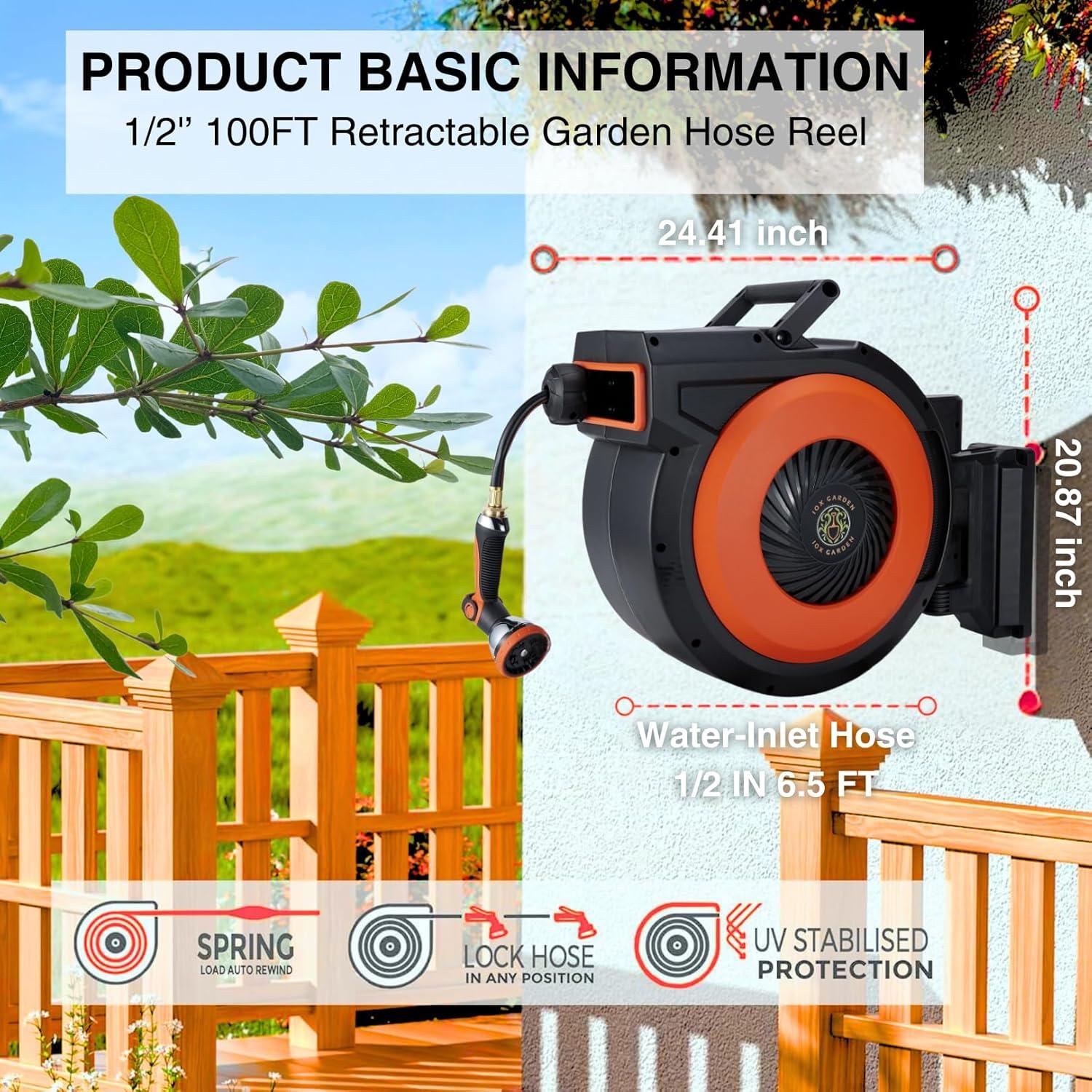 Carrete de Manguera Retráctil IOX GARDEN 30.48 m 1.27 cm