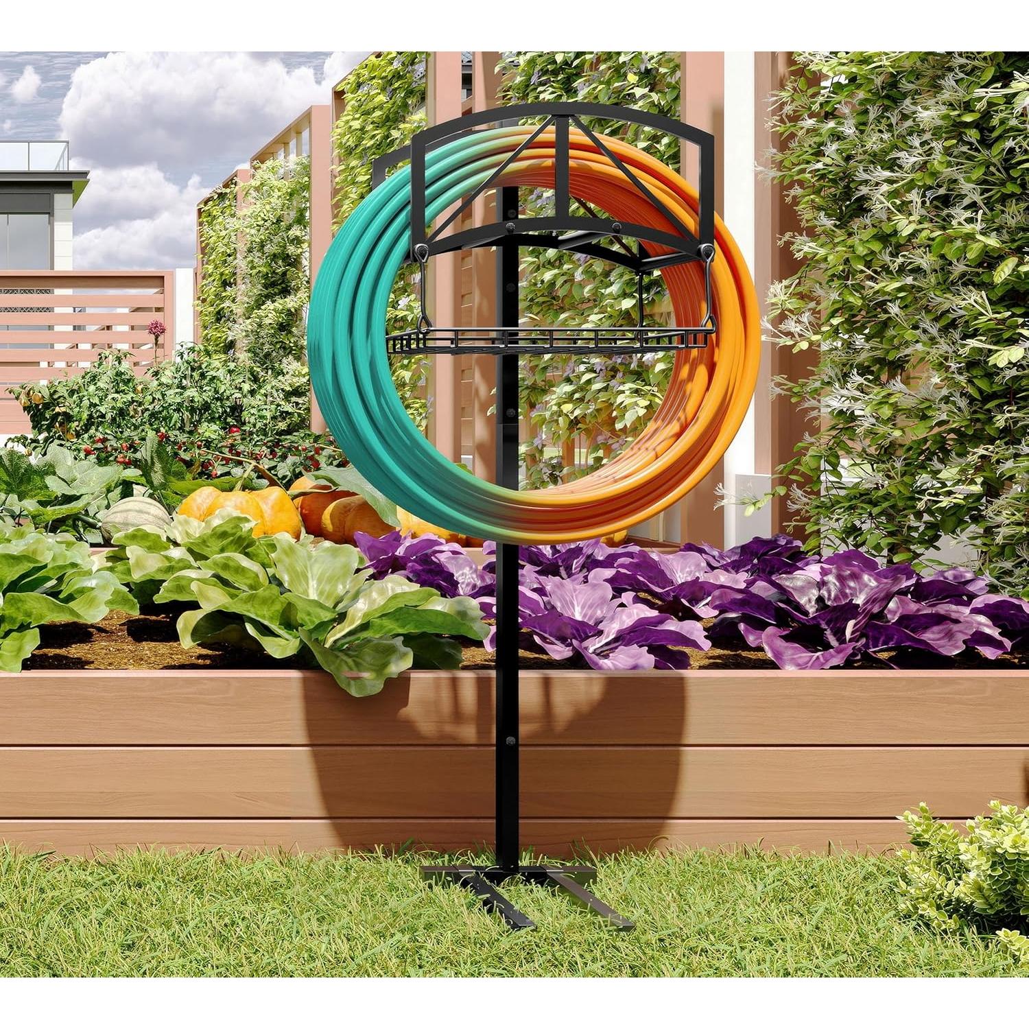 Soporte para Manguera Fire Beauty con Canasta, Acero Inoxidable