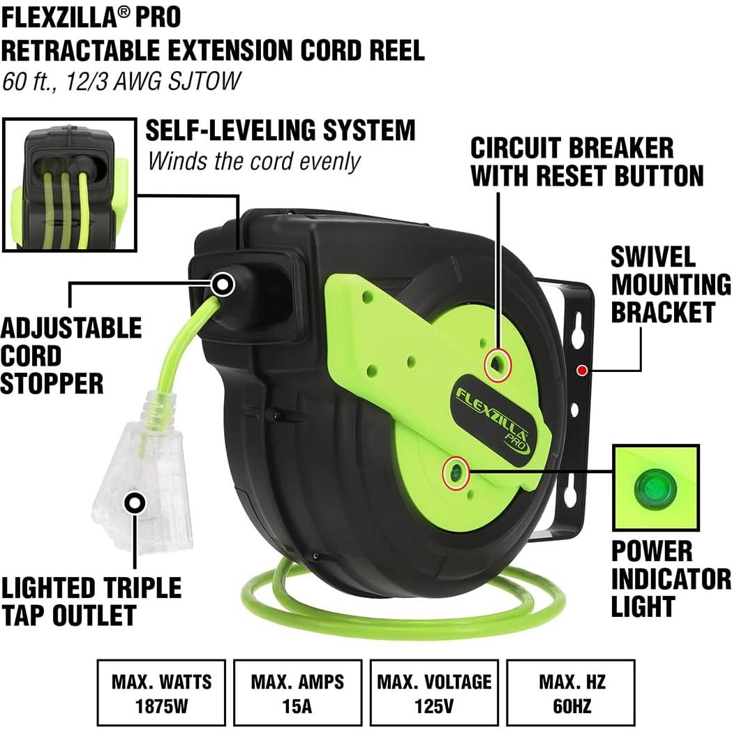Carrete Retráctil de Cable de Extensión Flexzilla 60 pies