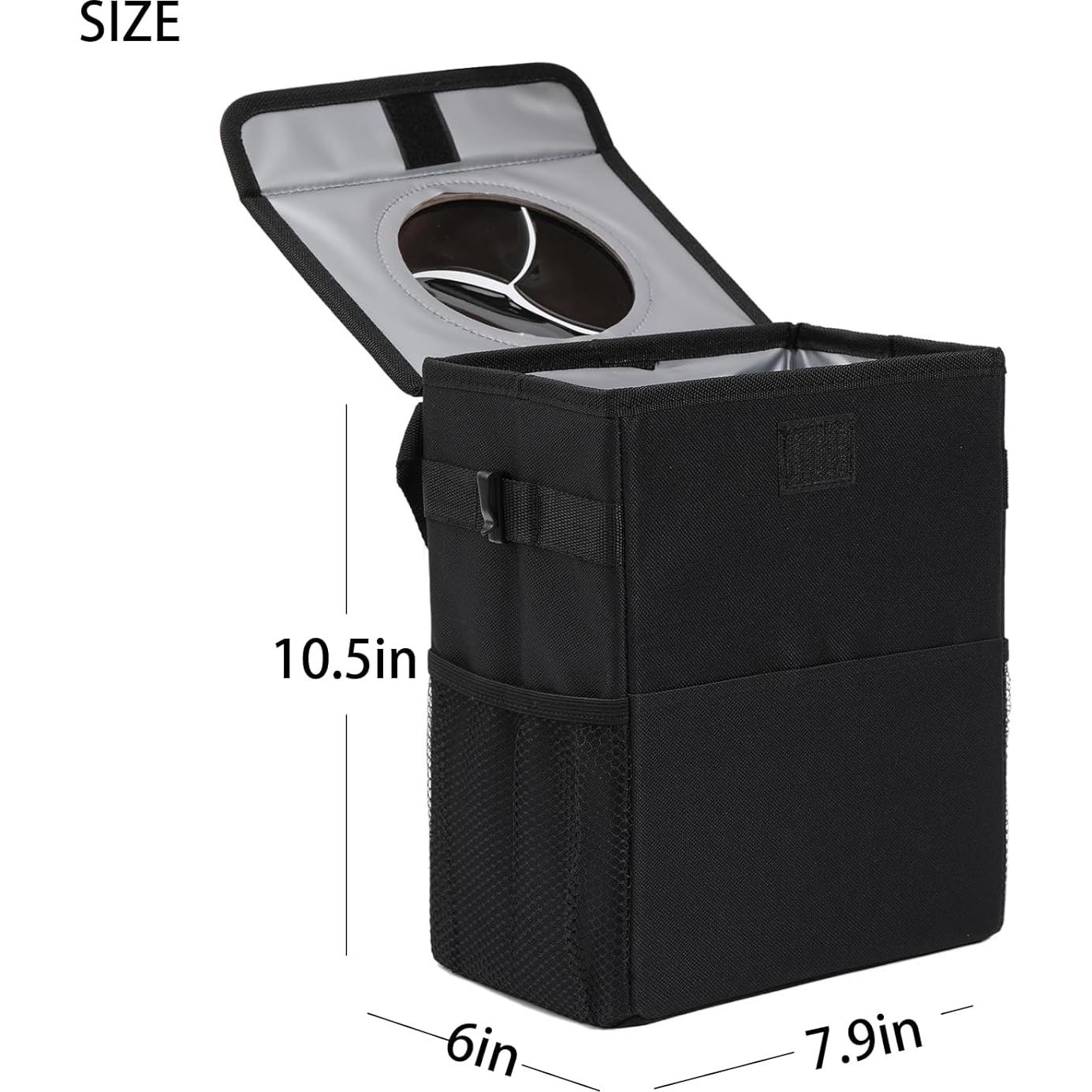 Basurero de coche AOKJOY negro con tapa y 3 bolsillos