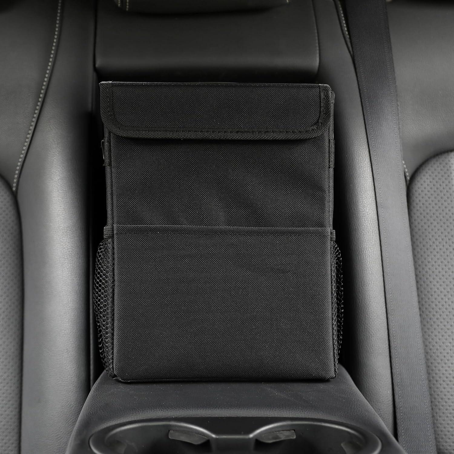 Basurero de coche AOKJOY negro con tapa y 3 bolsillos