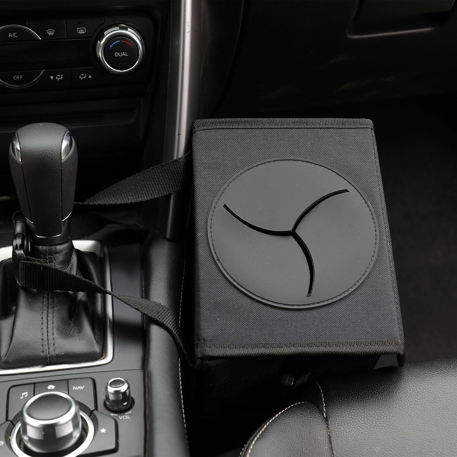 Basurero de coche AOKJOY negro con tapa y 3 bolsillos