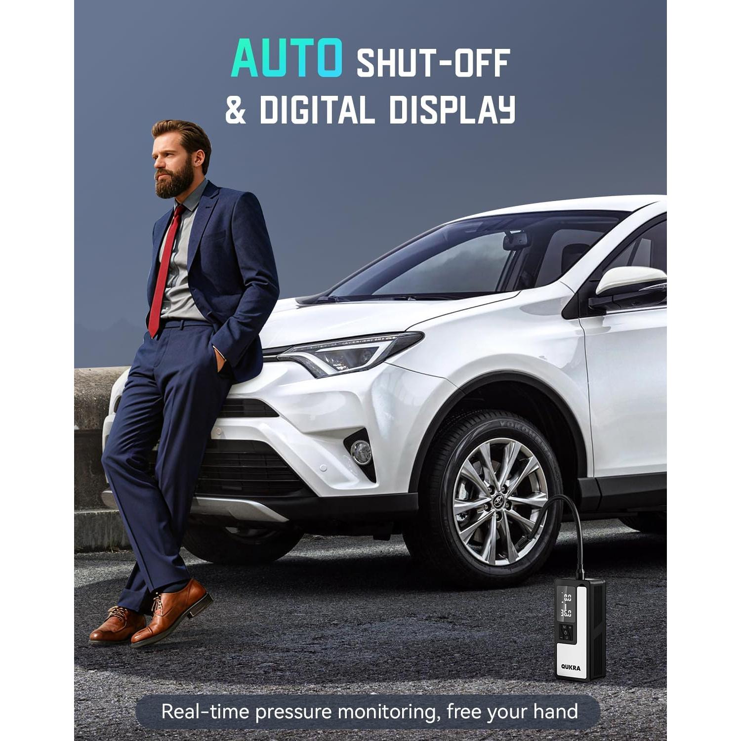 Inflador de Neumáticos Portátil Quikra P009 150PSI con Luz LED