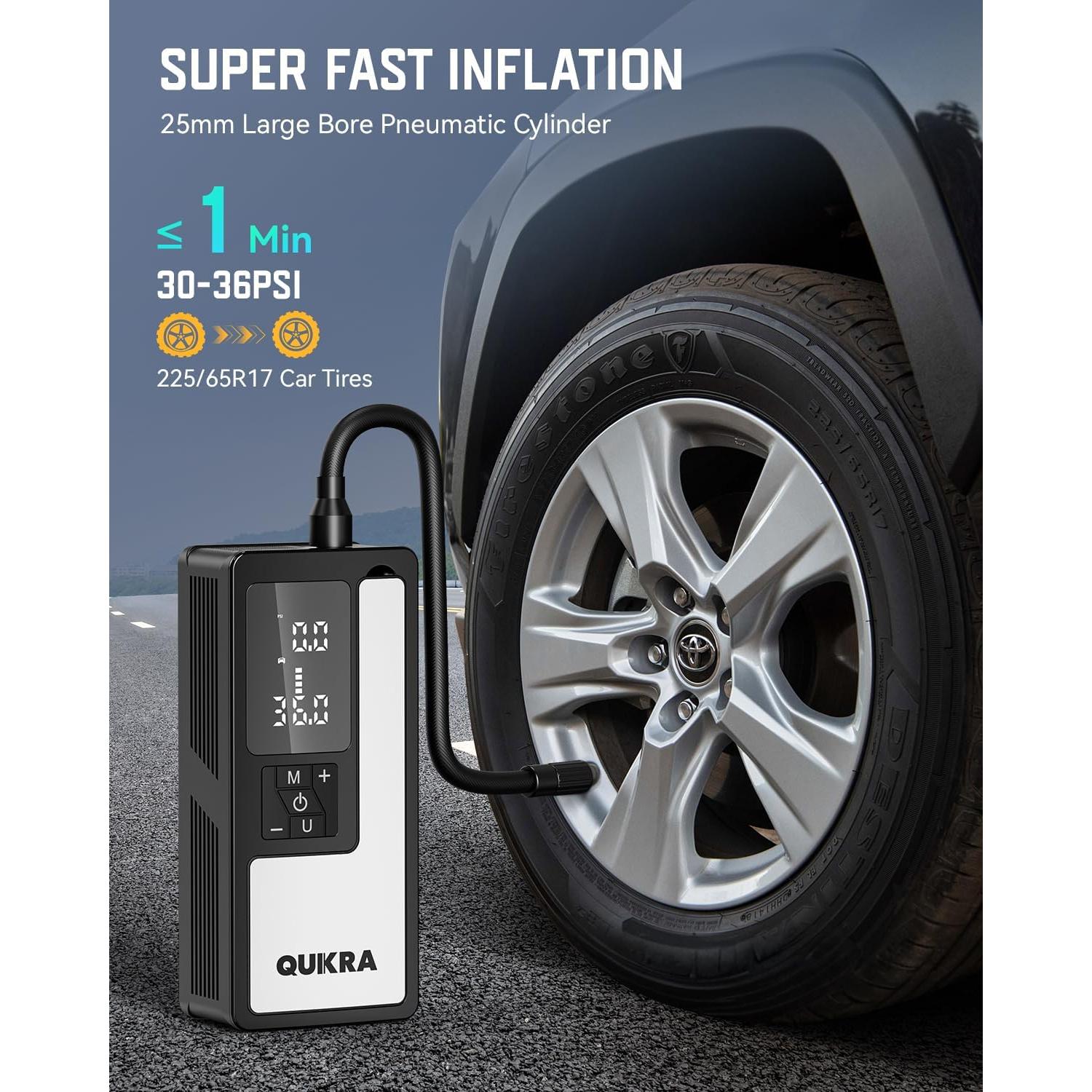 Inflador de Neumáticos Portátil Quikra P009 150PSI con Luz LED