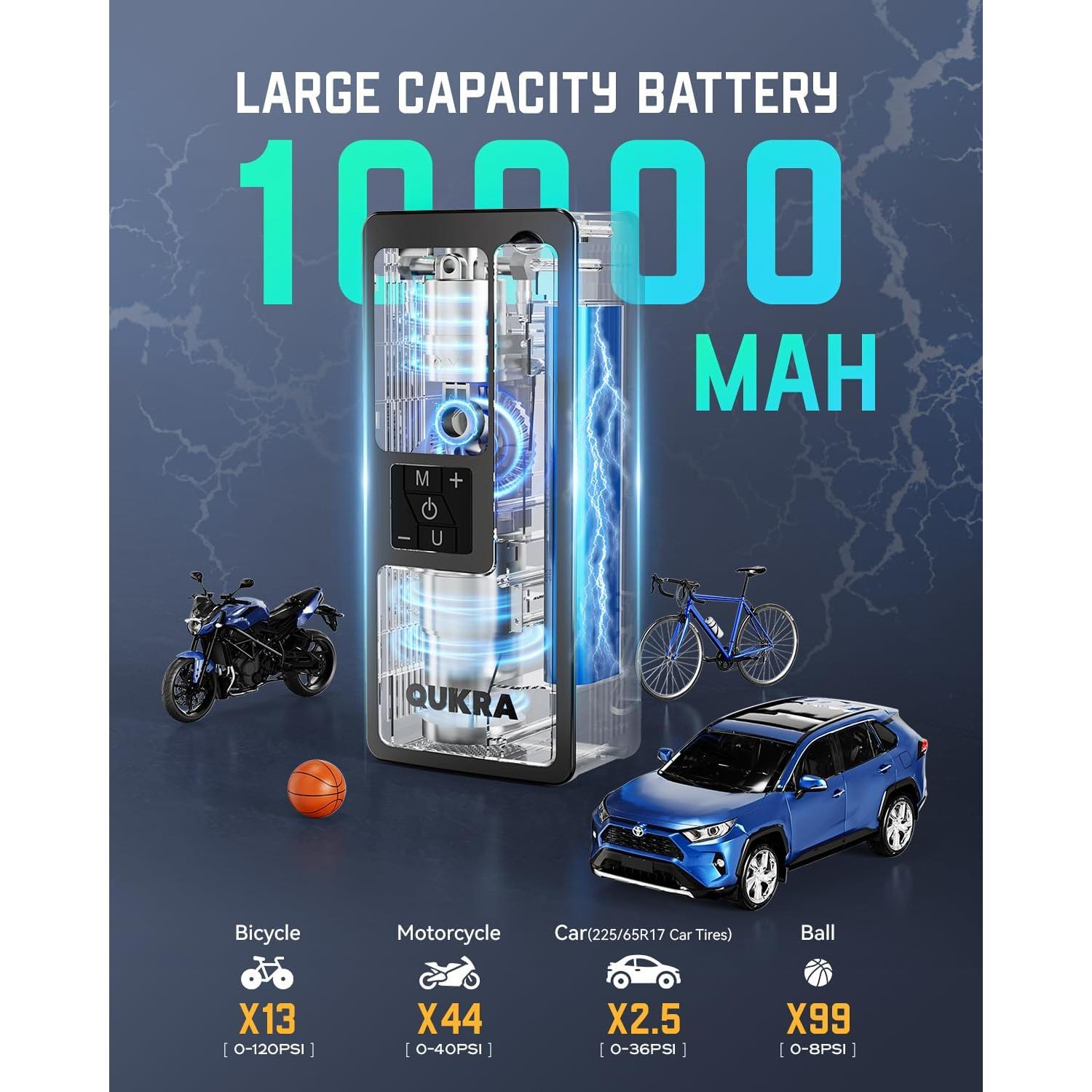 Inflador de Neumáticos Portátil Quikra P009 150PSI con Luz LED