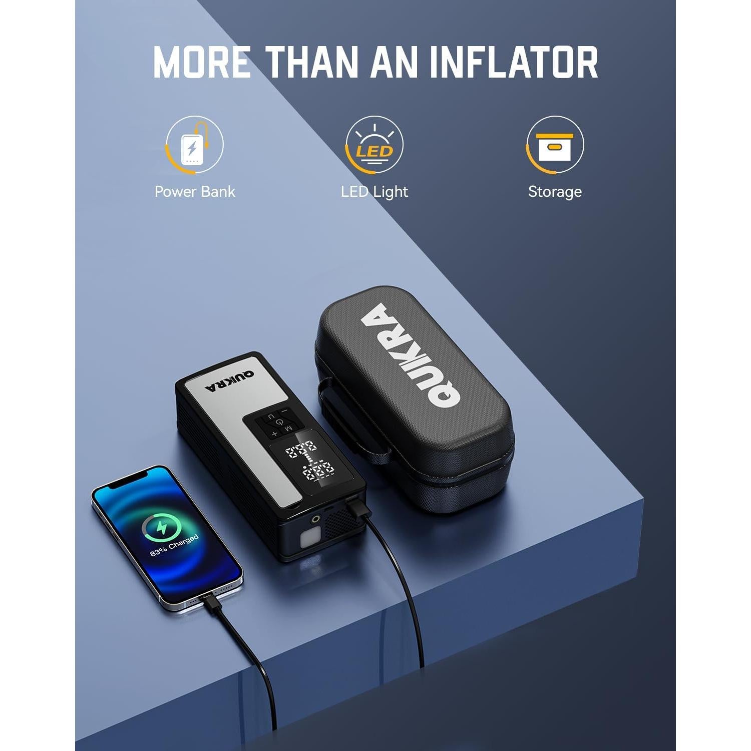 Inflador de Neumáticos Portátil Quikra P009 150PSI con Luz LED