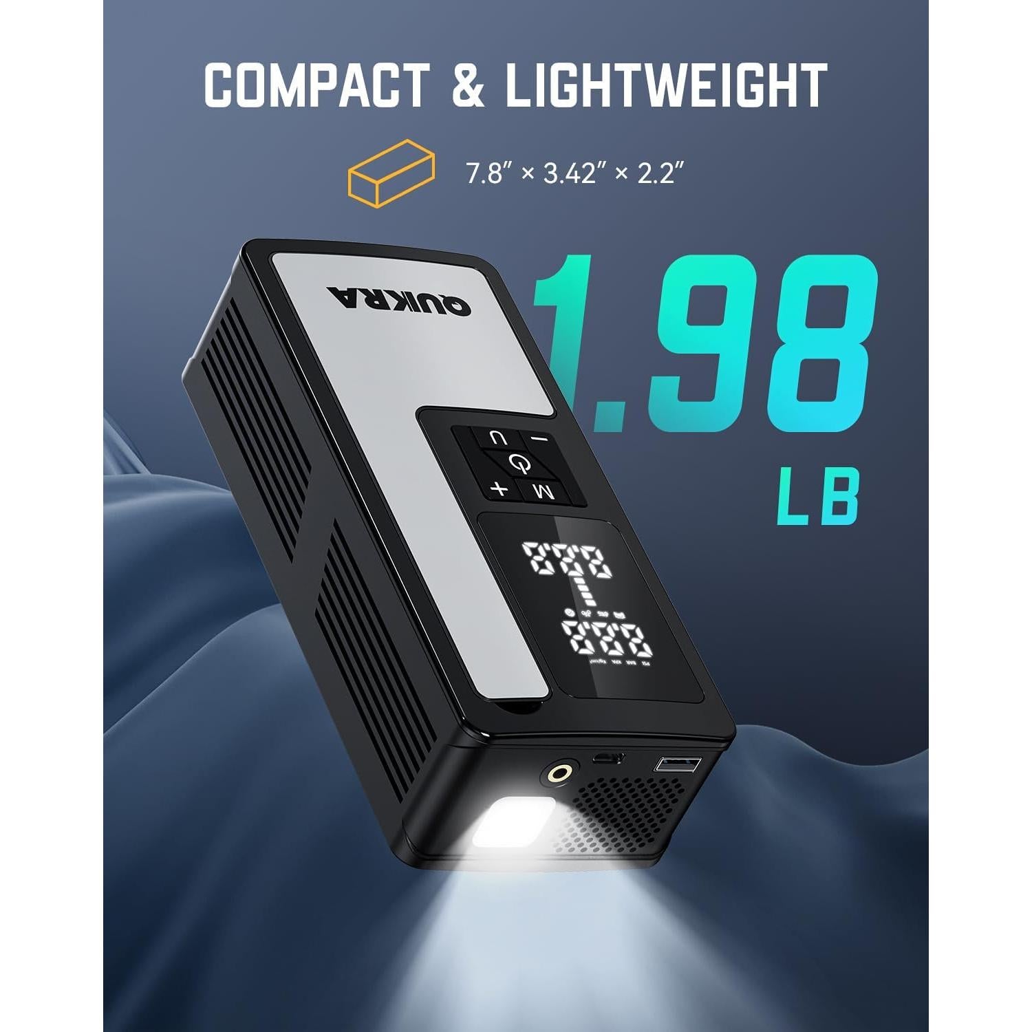 Inflador de Neumáticos Portátil Quikra P009 150PSI con Luz LED