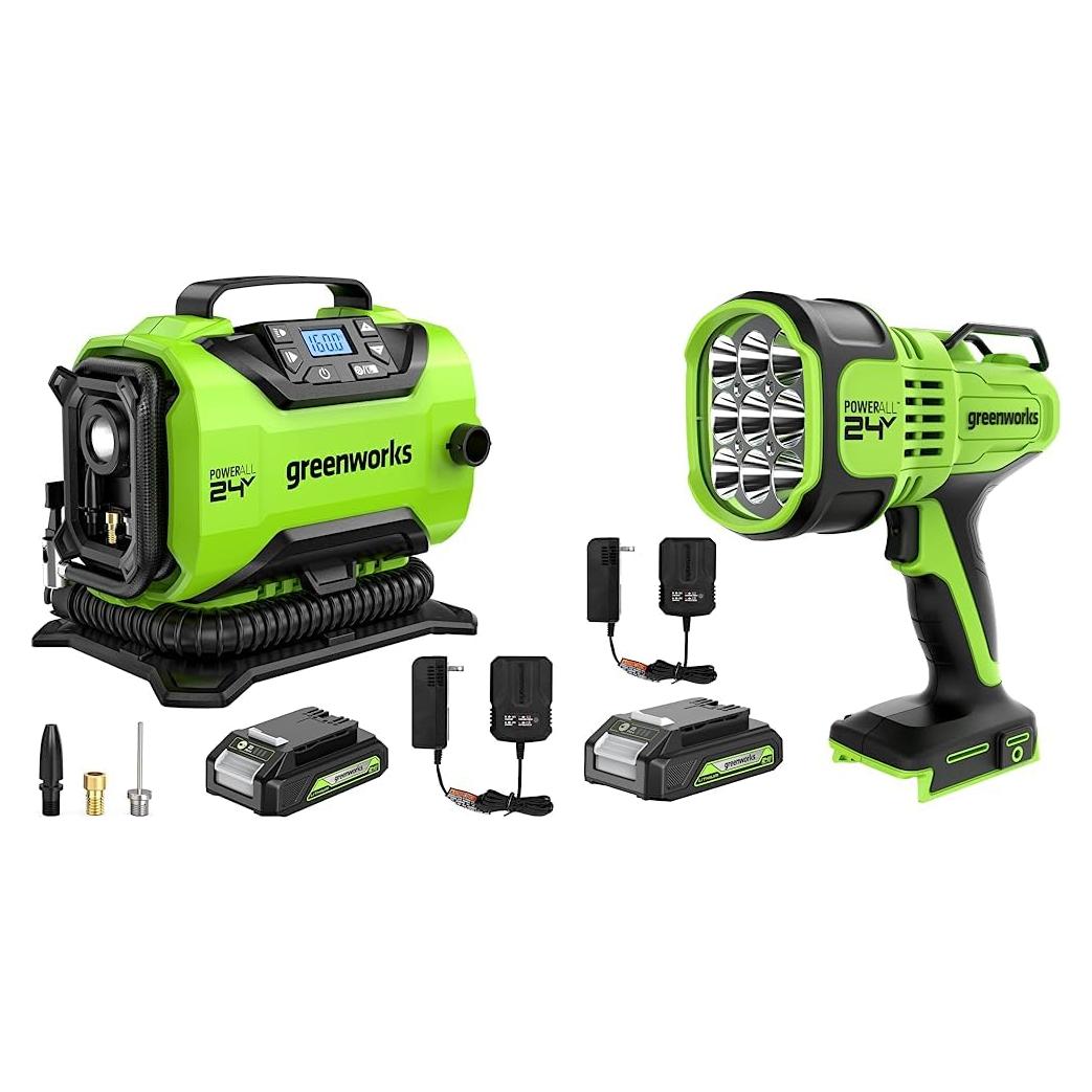 Inflador Inalámbrico Greenworks 24V con Luz LED y Batería 2Ah