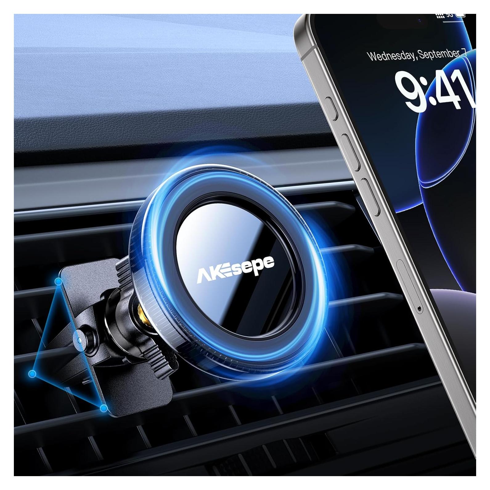 Soporte de Coche MagSafe AKEsepe con Rotación 360° - Negro