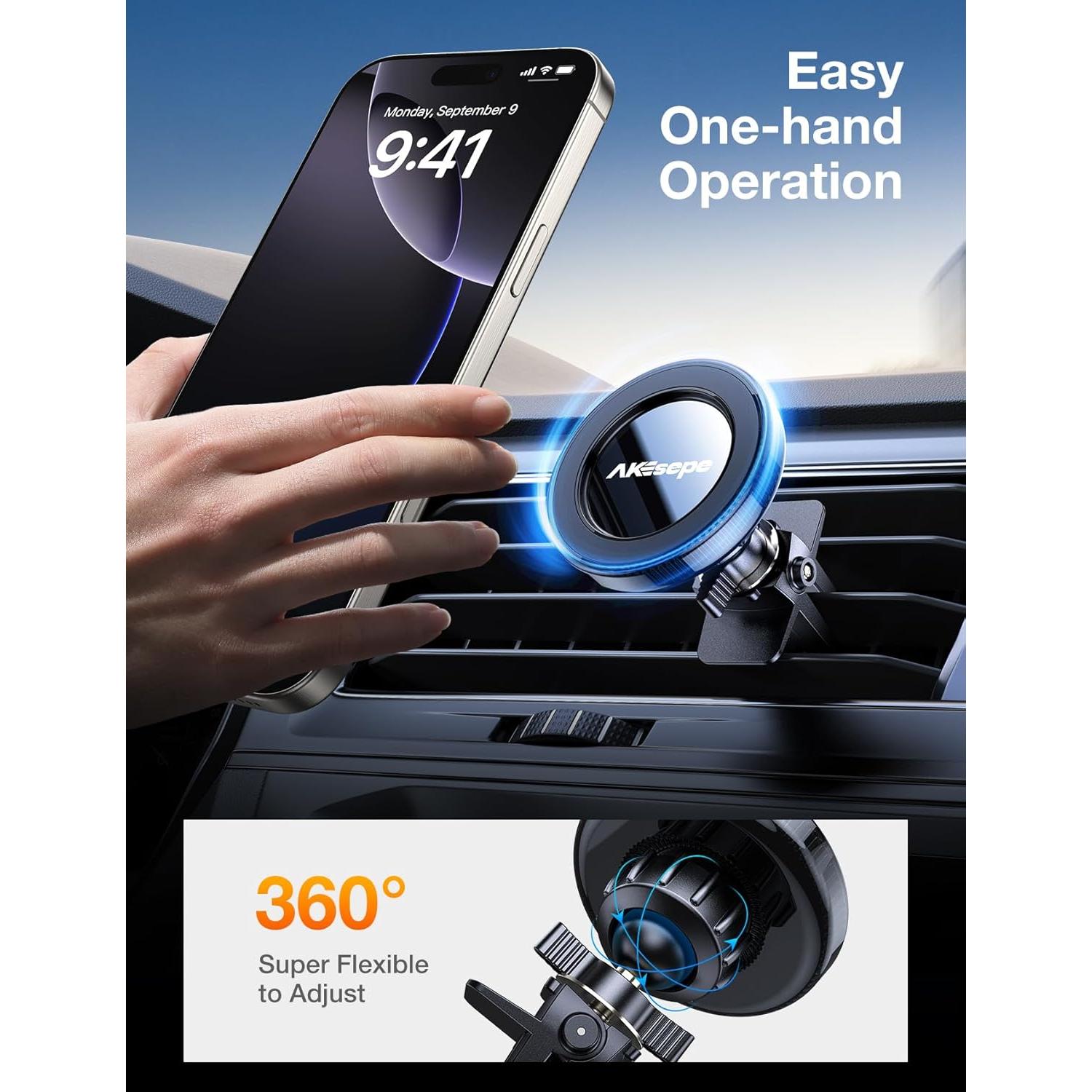 Soporte de Coche MagSafe AKEsepe con Rotación 360° - Negro