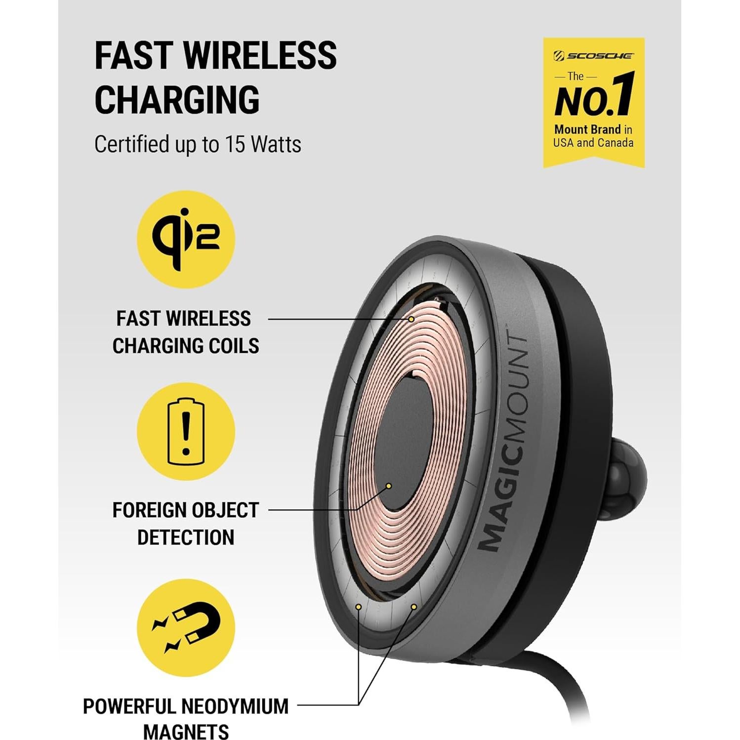 Cargador Inalámbrico para Auto Scosche Qi2 15W MagSafe