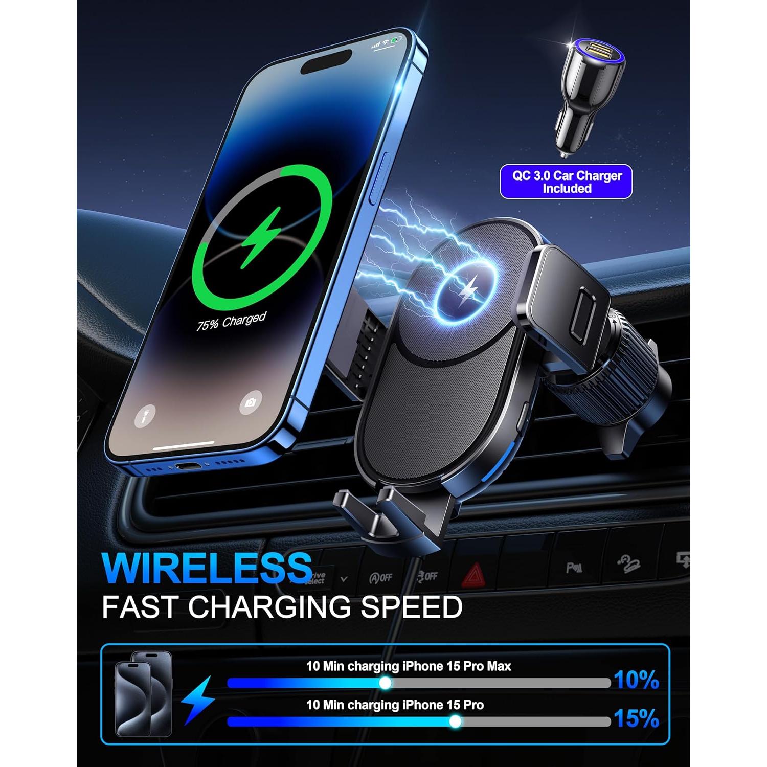 Cargador Inalámbrico para Auto Guceful 15W con Soporte Automático