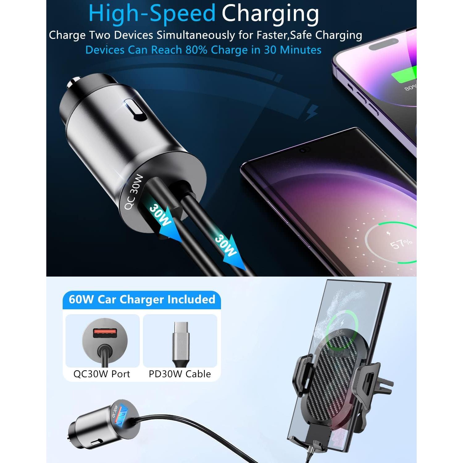 Soporte para teléfono de coche 3 en 1 Hunan C07A-C con cargador 60W