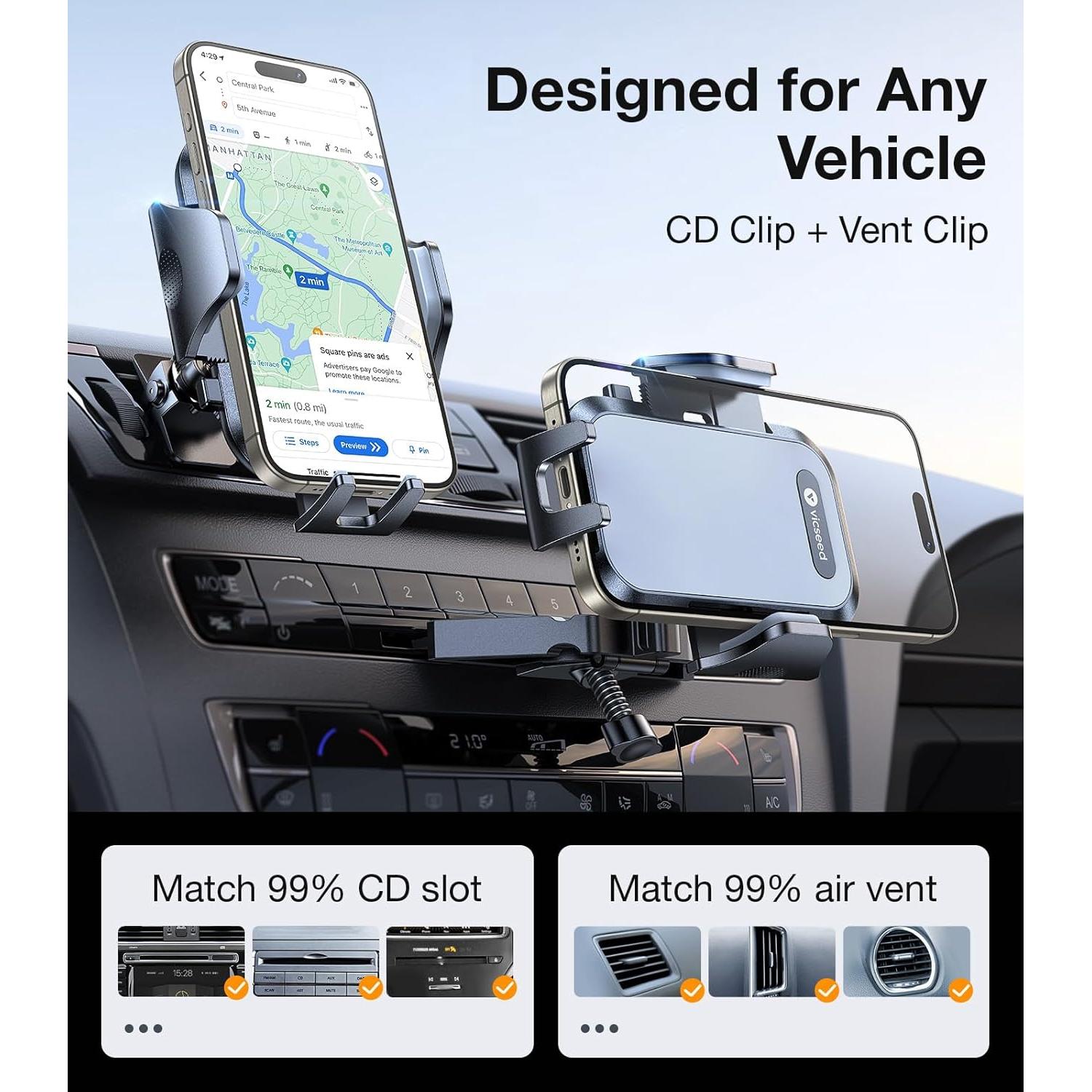 Soporte para Teléfono de Coche VICSEED Antivibración Metal Negro