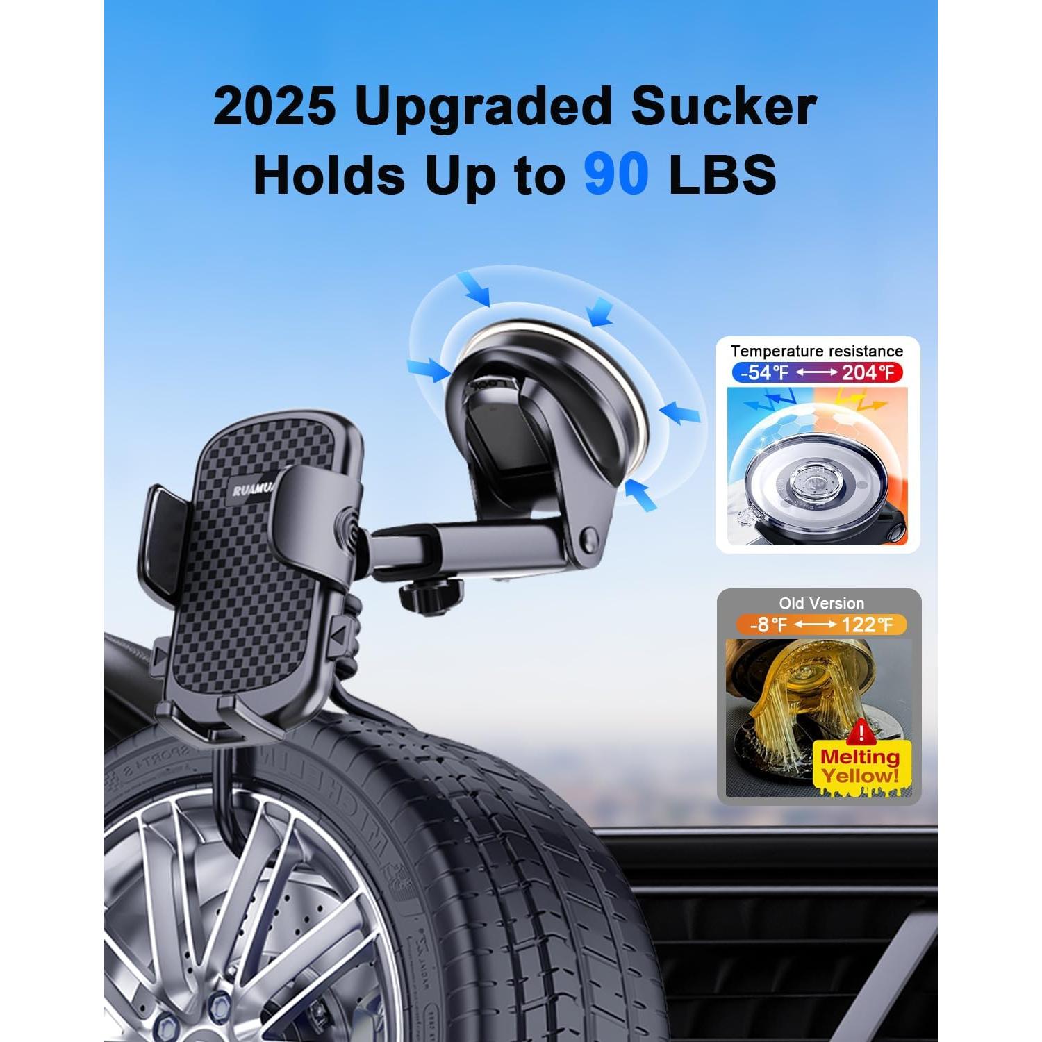 Soporte para Teléfono de Auto RUAMUAFLY 2025 - Ventosa Mejorada
